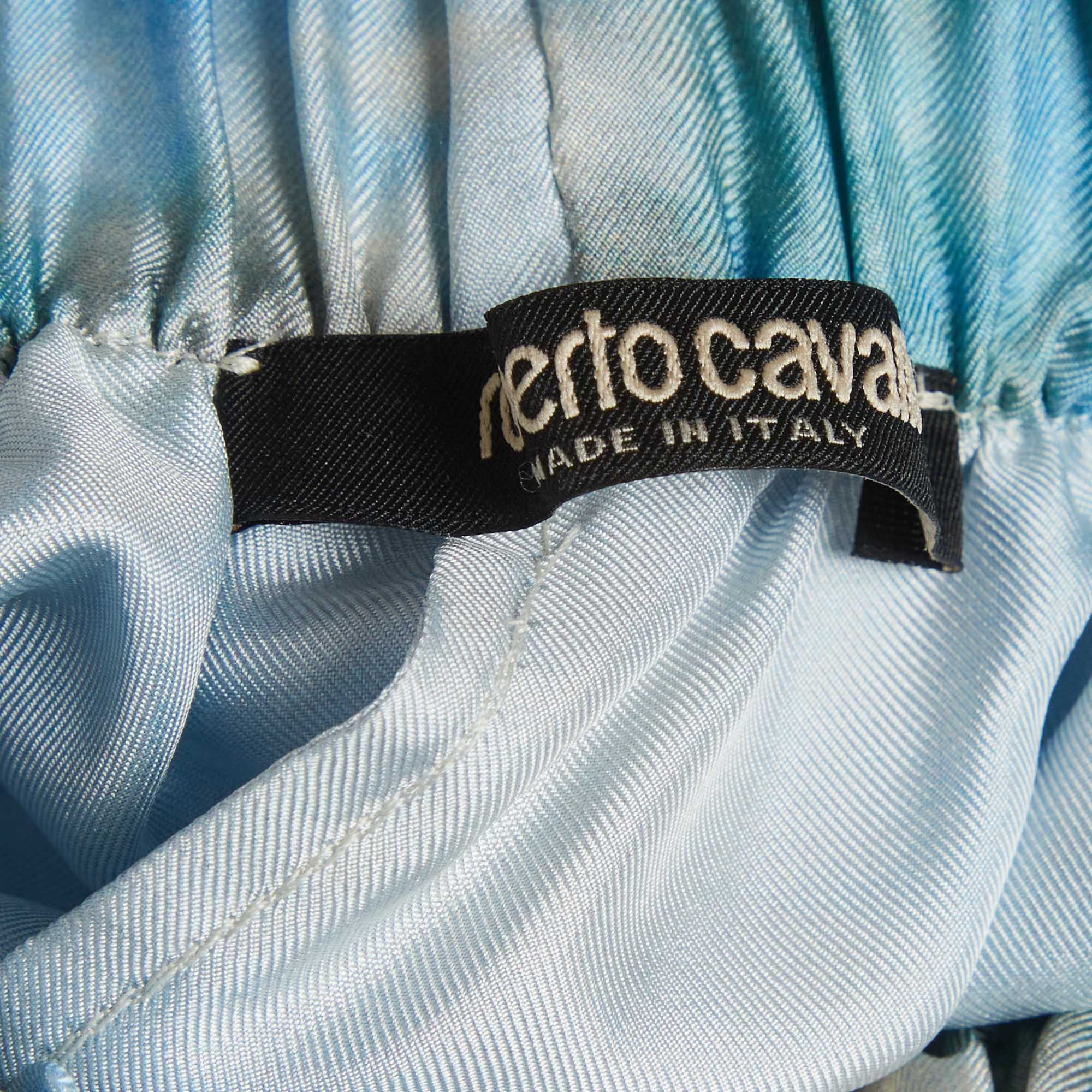 Roberto Cavalli Blue Graphic Print Silk Shorts - Image 5