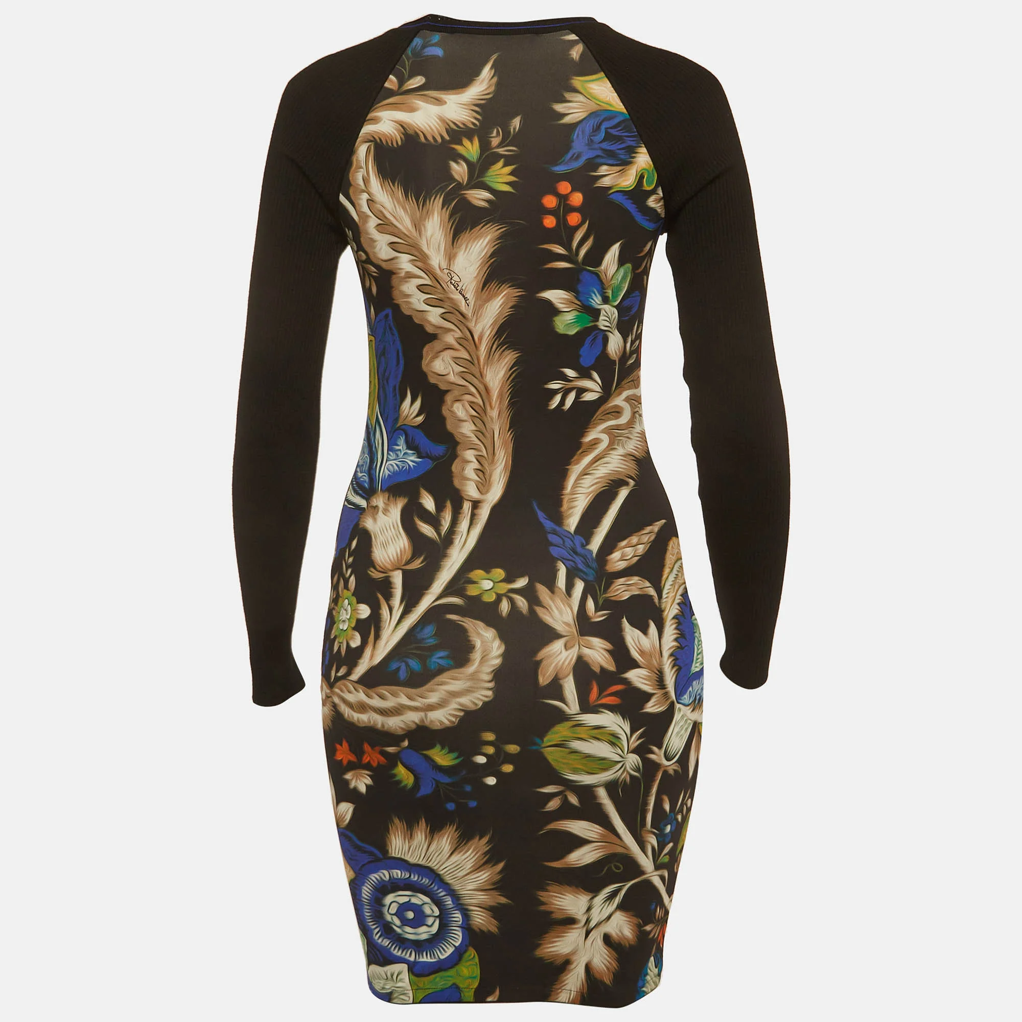 Roberto Cavalli Blue Printed Jersey And Rib Knit Mini Dress - Image 3