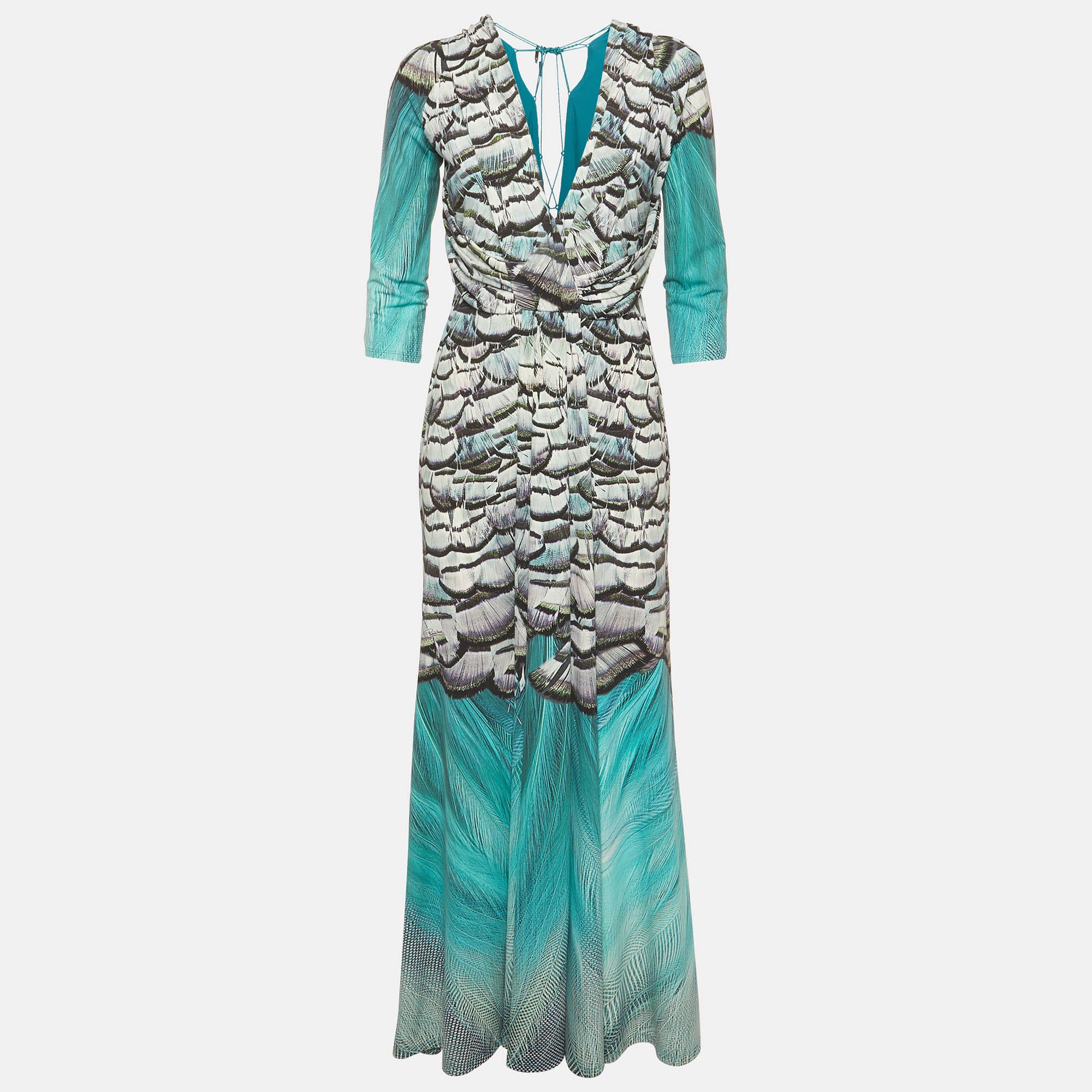 Roberto Cavalli Blue Printed Jersey Maxi Dress