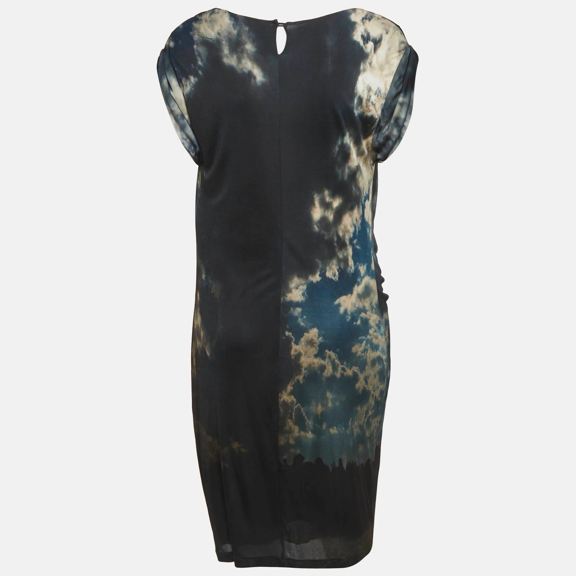 Roberto Cavalli Blue Printed Jersey Short Dress