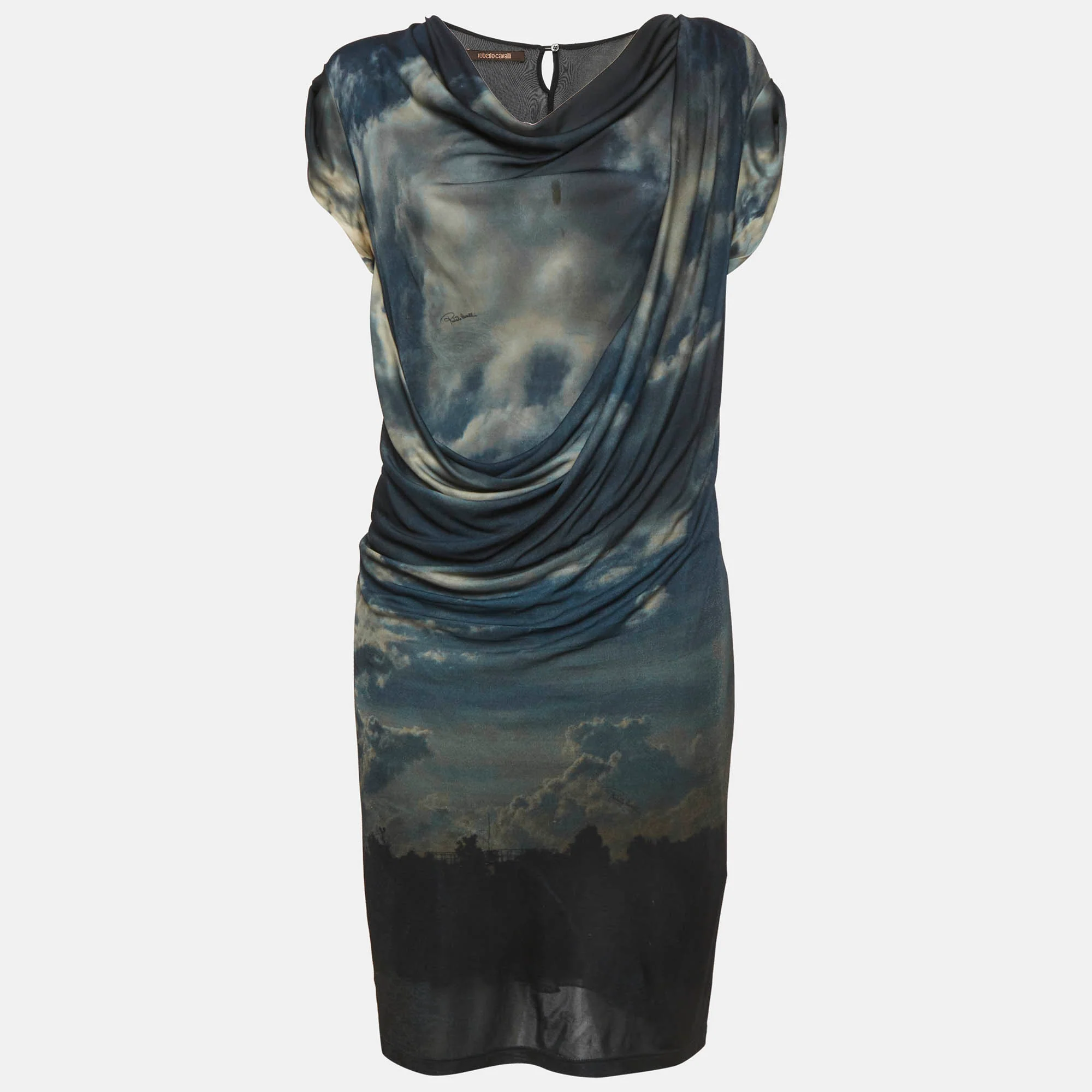 Roberto Cavalli Blue Printed Jersey Short Dress - Image 3