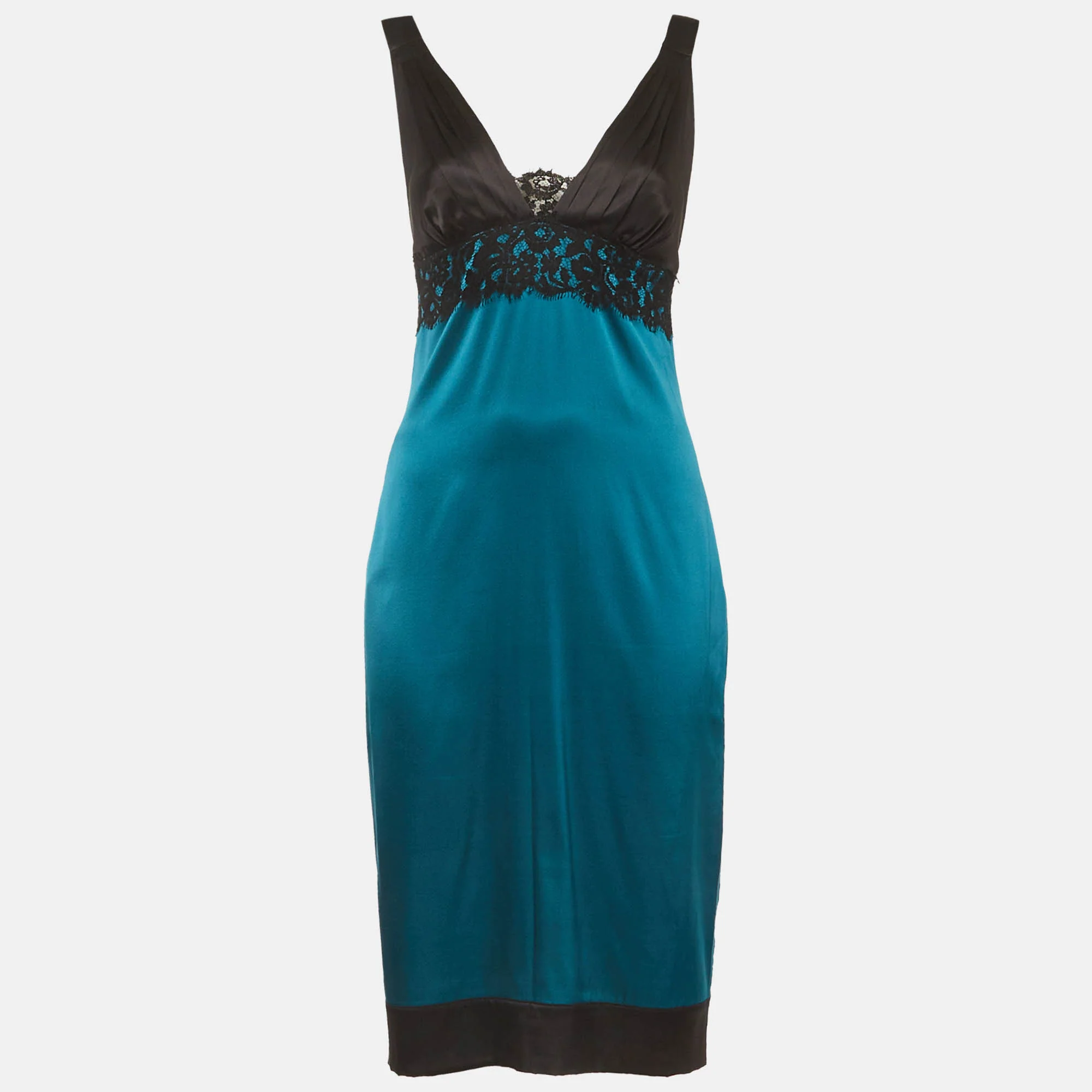 Roberto Cavalli Blue Satin And Lace Detail Mini Dress