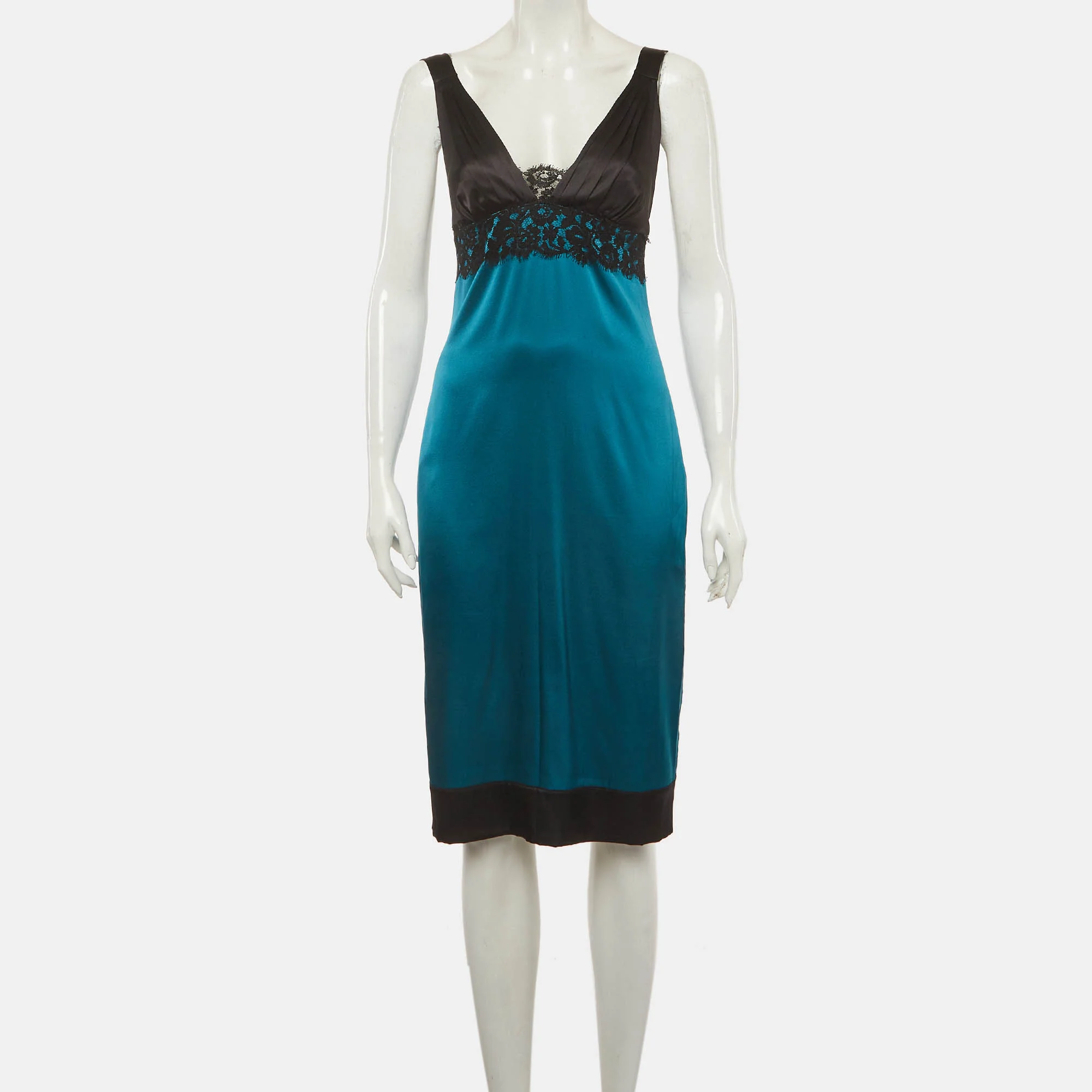 Roberto Cavalli Blue Satin And Lace Detail Mini Dress - Image 2