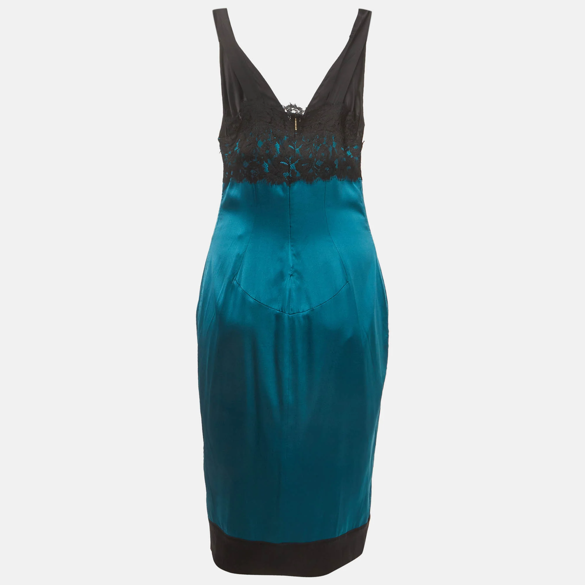 Roberto Cavalli Blue Satin And Lace Detail Mini Dress - Image 3