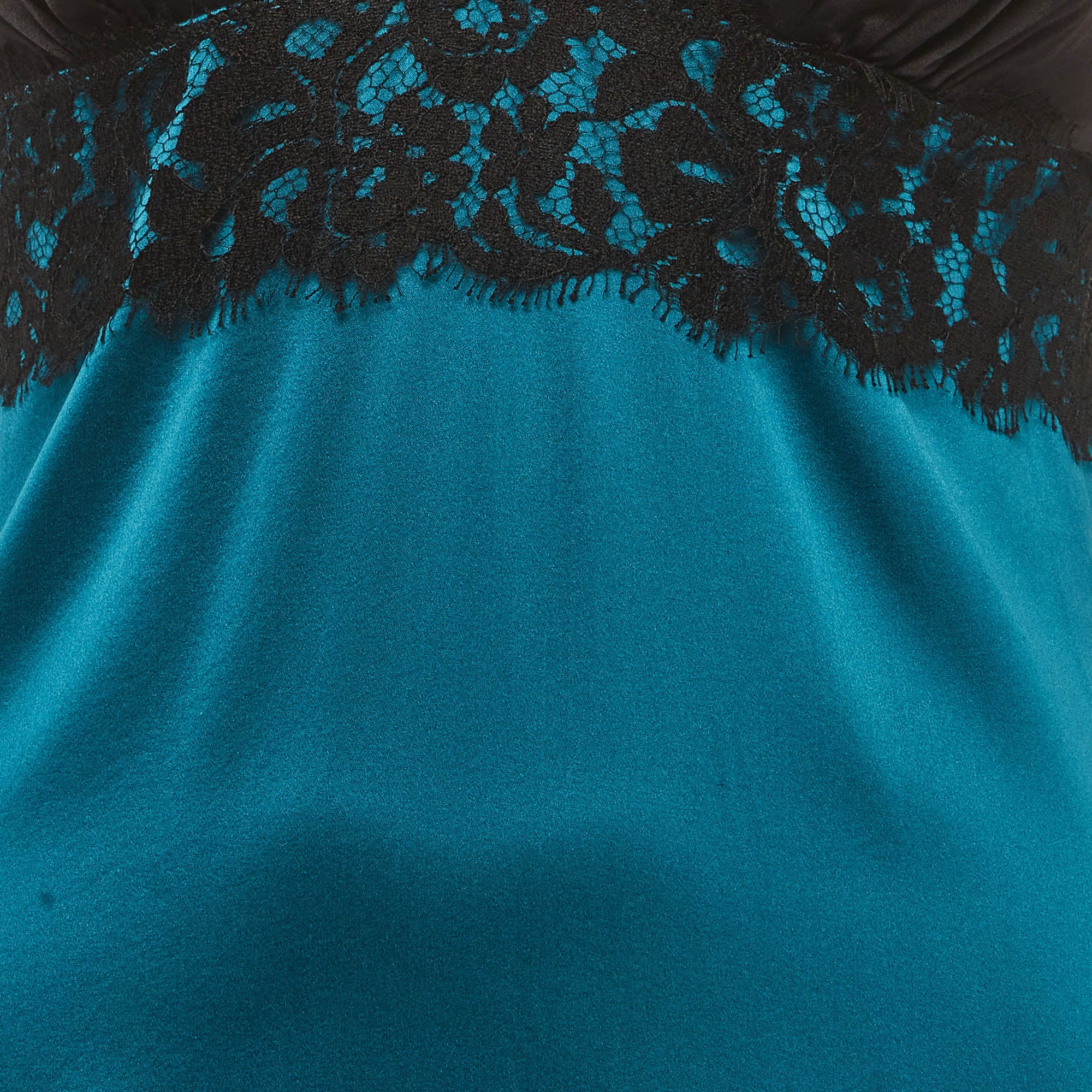Roberto Cavalli Blue Satin And Lace Detail Mini Dress - Image 4