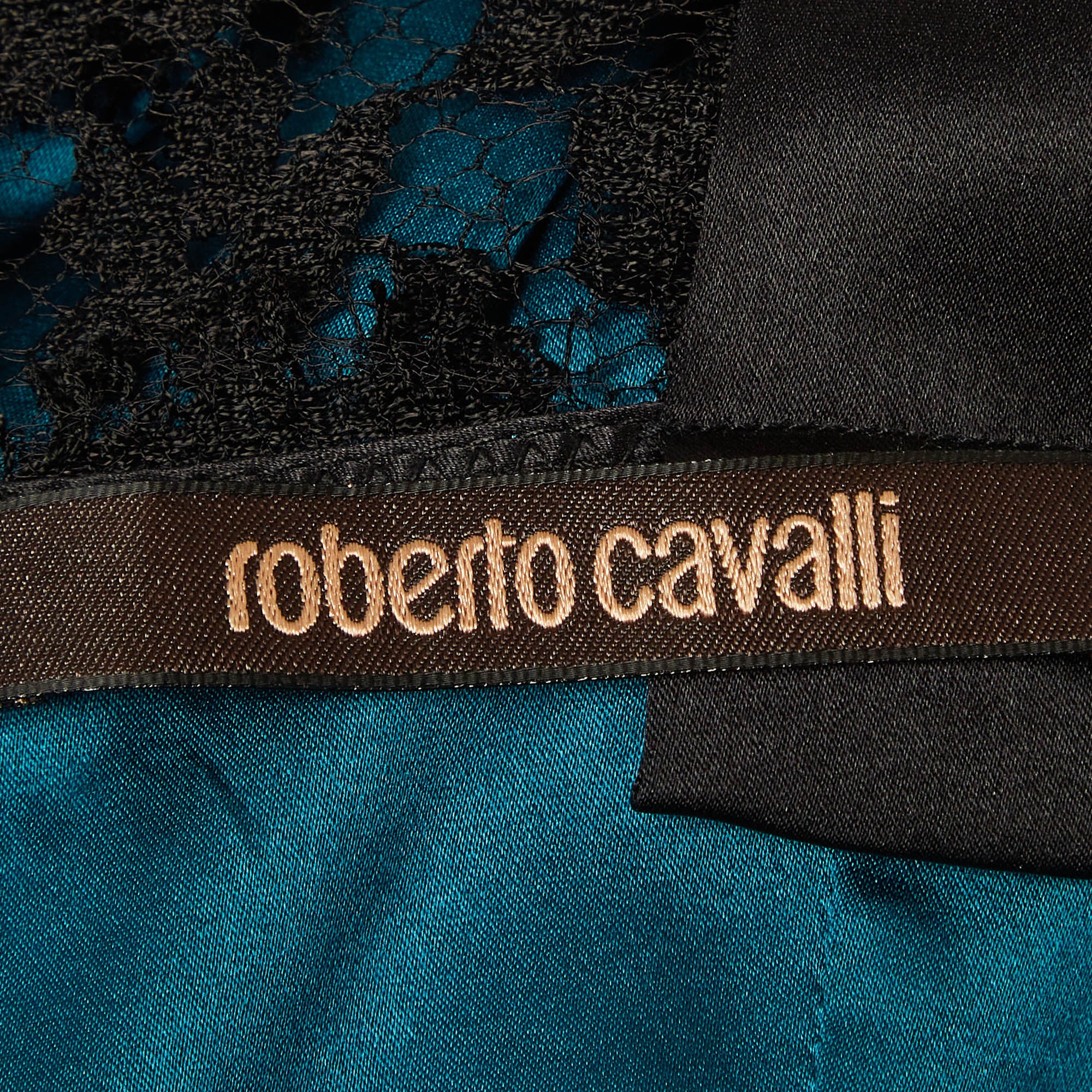 Roberto Cavalli Blue Satin And Lace Detail Mini Dress - Image 5
