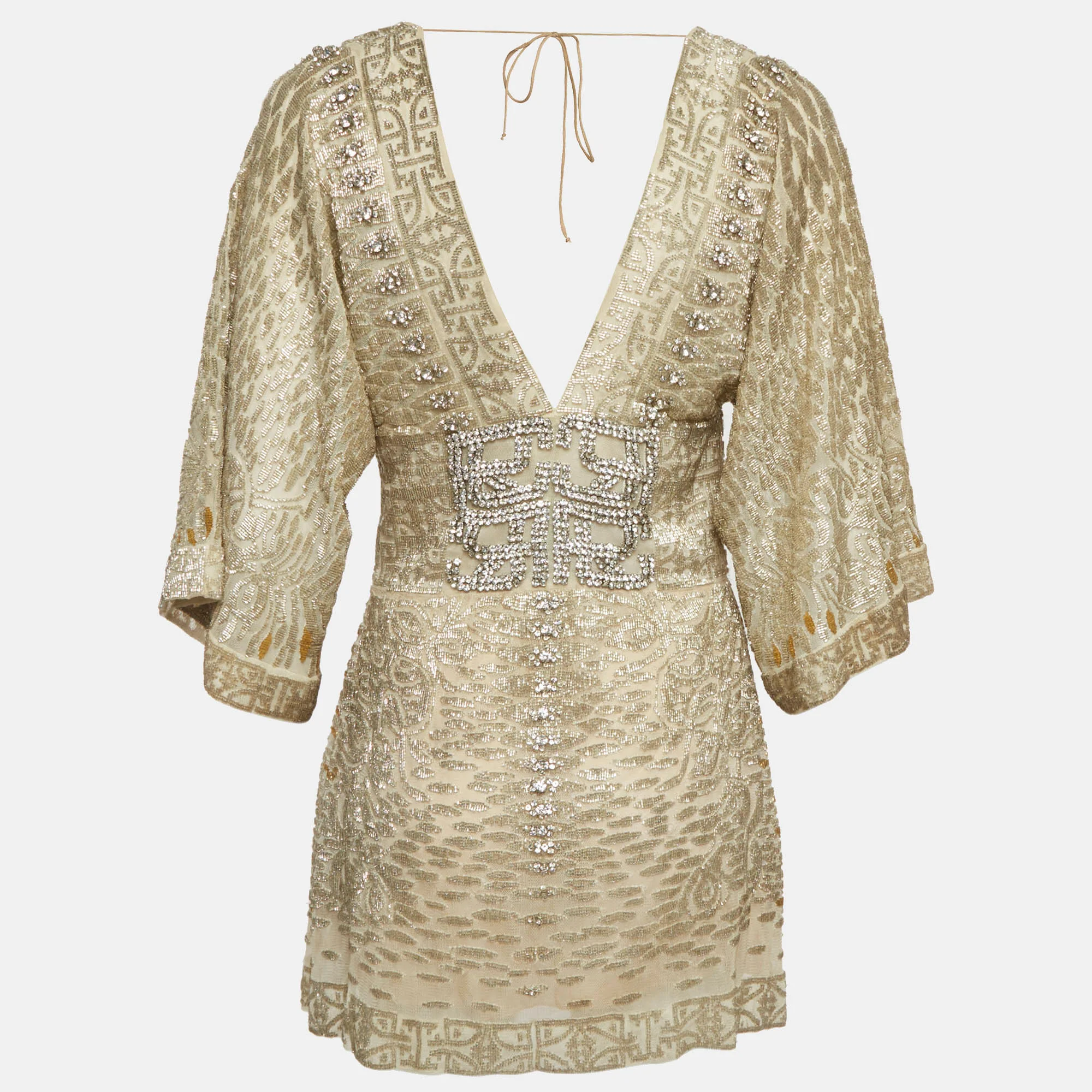 Roberto Cavalli Gold Embellished Silk Mini Dress - Image 3