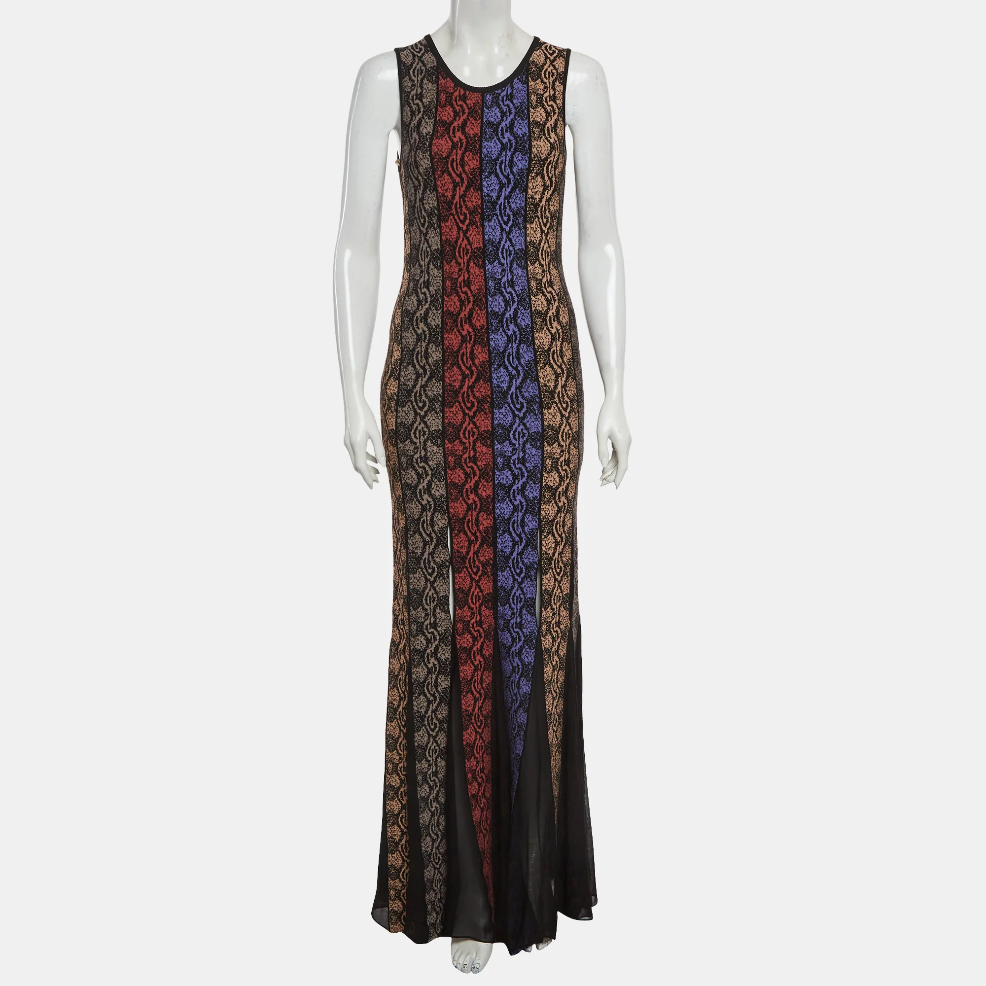 Roberto Cavalli Multicolor Panelled Knit Sleeveless Maxi Dress - Image 2