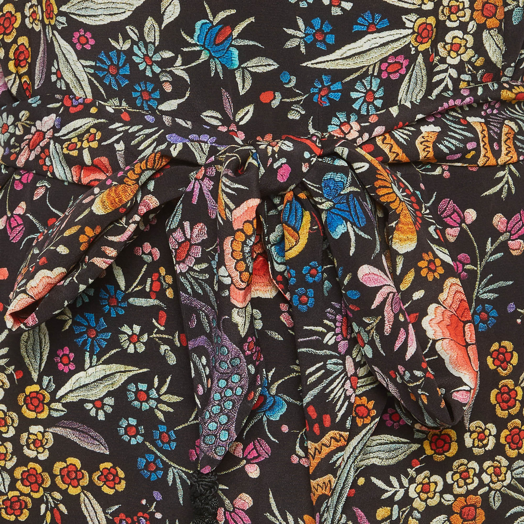 Roberto Cavalli Multicolour Floral Print Silk Belted Mini Dress - Image 5