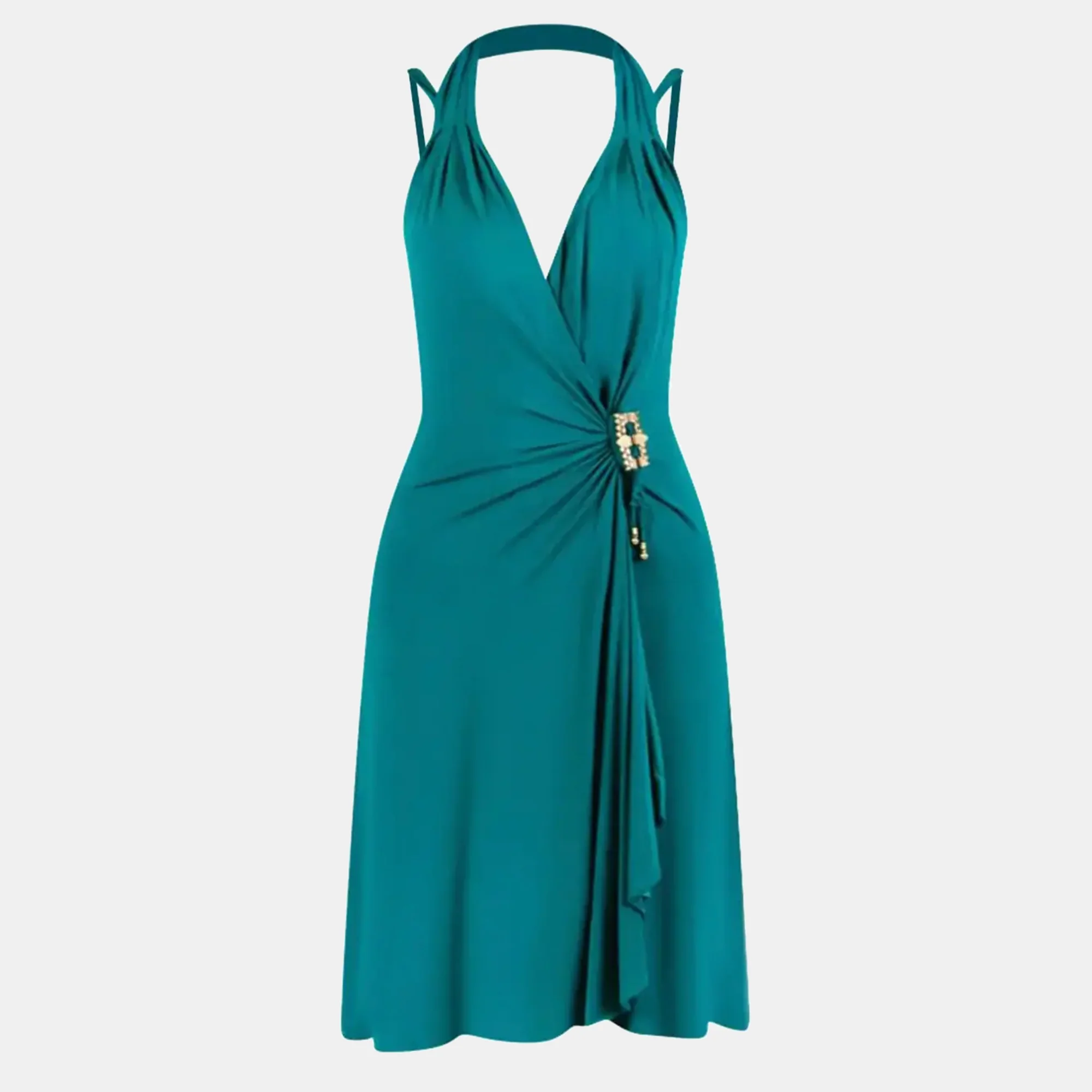 Roberto Cavalli Teal Green Embellished Mini Dress