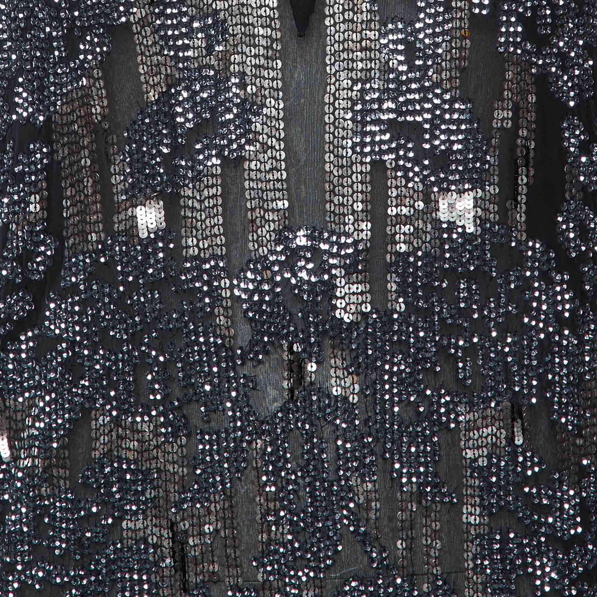 Roberto Cavallli Black Sequined Silk Mini Shift Dress - Image 4