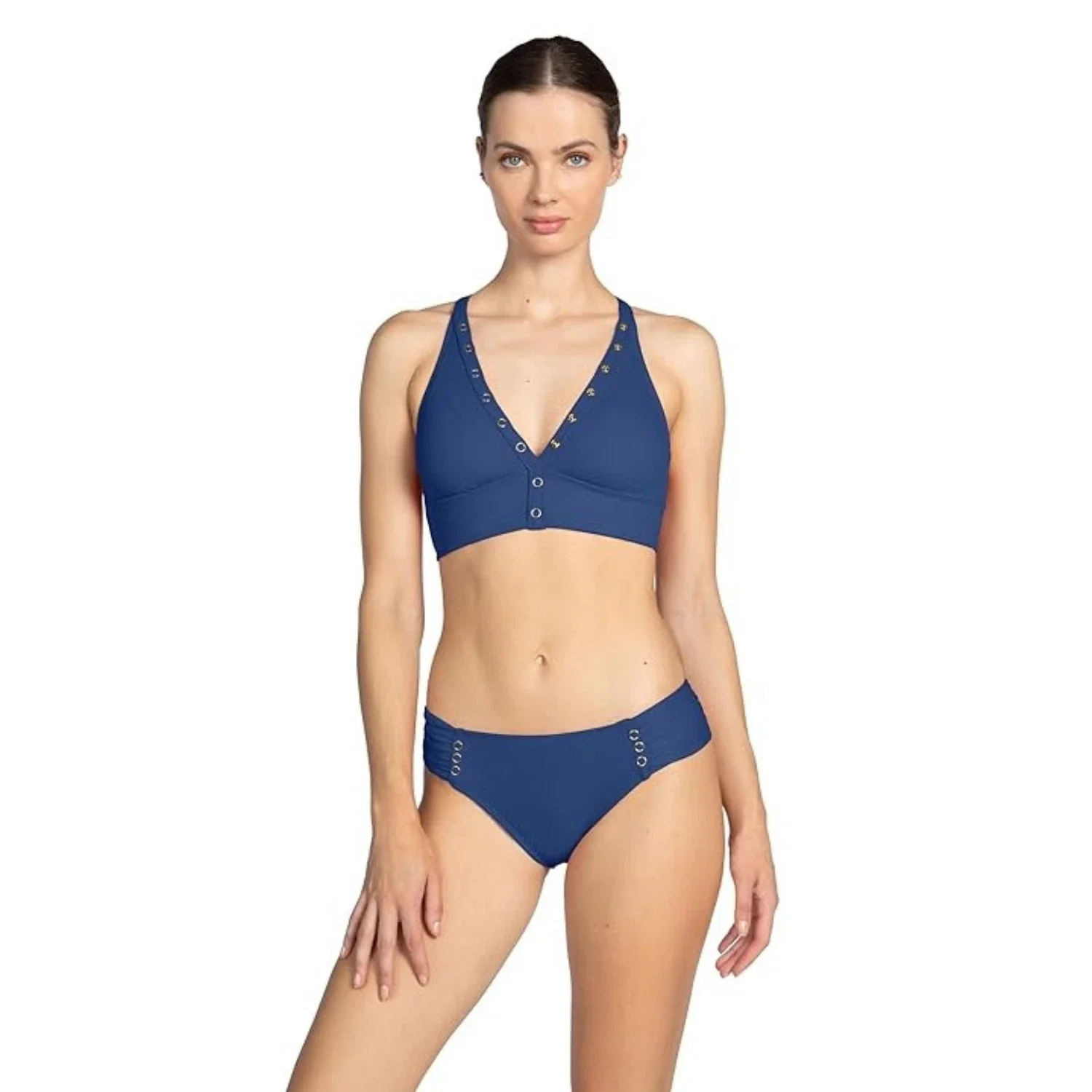 Robin Piccone Amy Halter Top Women Blue Stretch Crossback Swimwear GBO2560 - Image 3