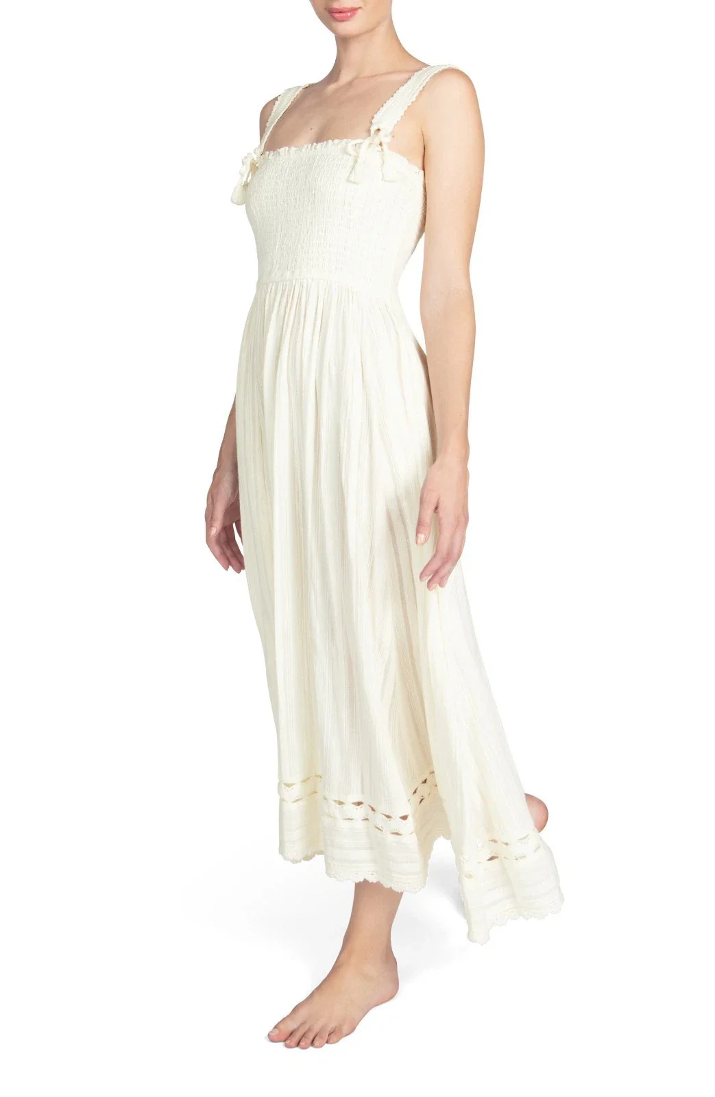 Robin Piccone Jo Maxi Dress Women's Ecru Lace Trim Smocked Square Neck FROG348 - Image 3