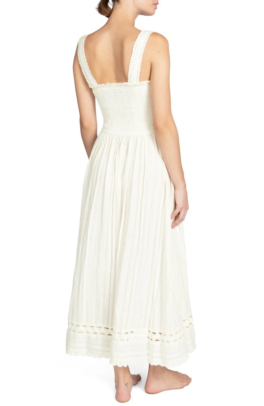 Robin Piccone Jo Maxi Dress Women's Ecru Lace Trim Smocked Square Neck FROG348 - Image 5