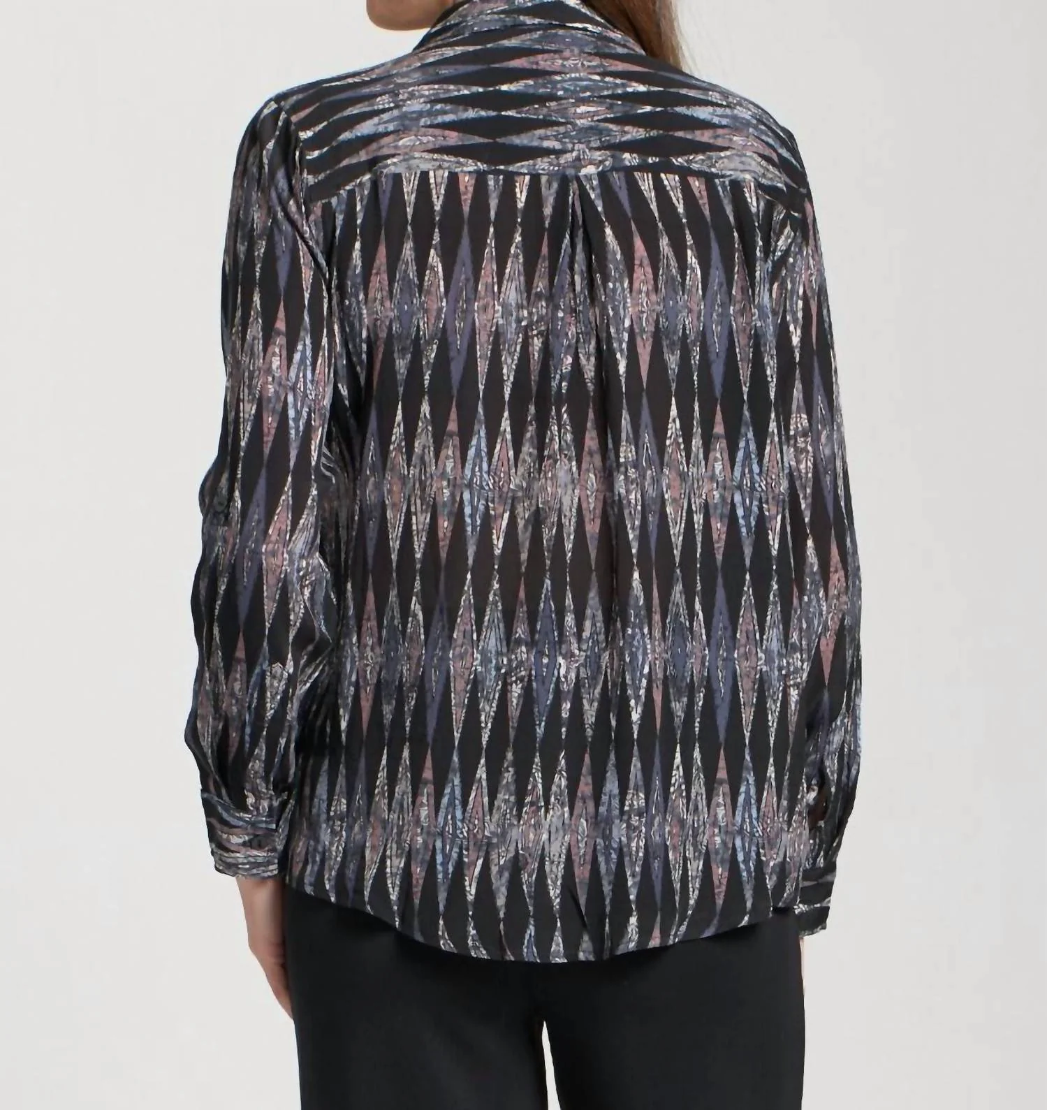 Roll-Up Sleeves Button-Up Blouse In Black Multi - Image 2