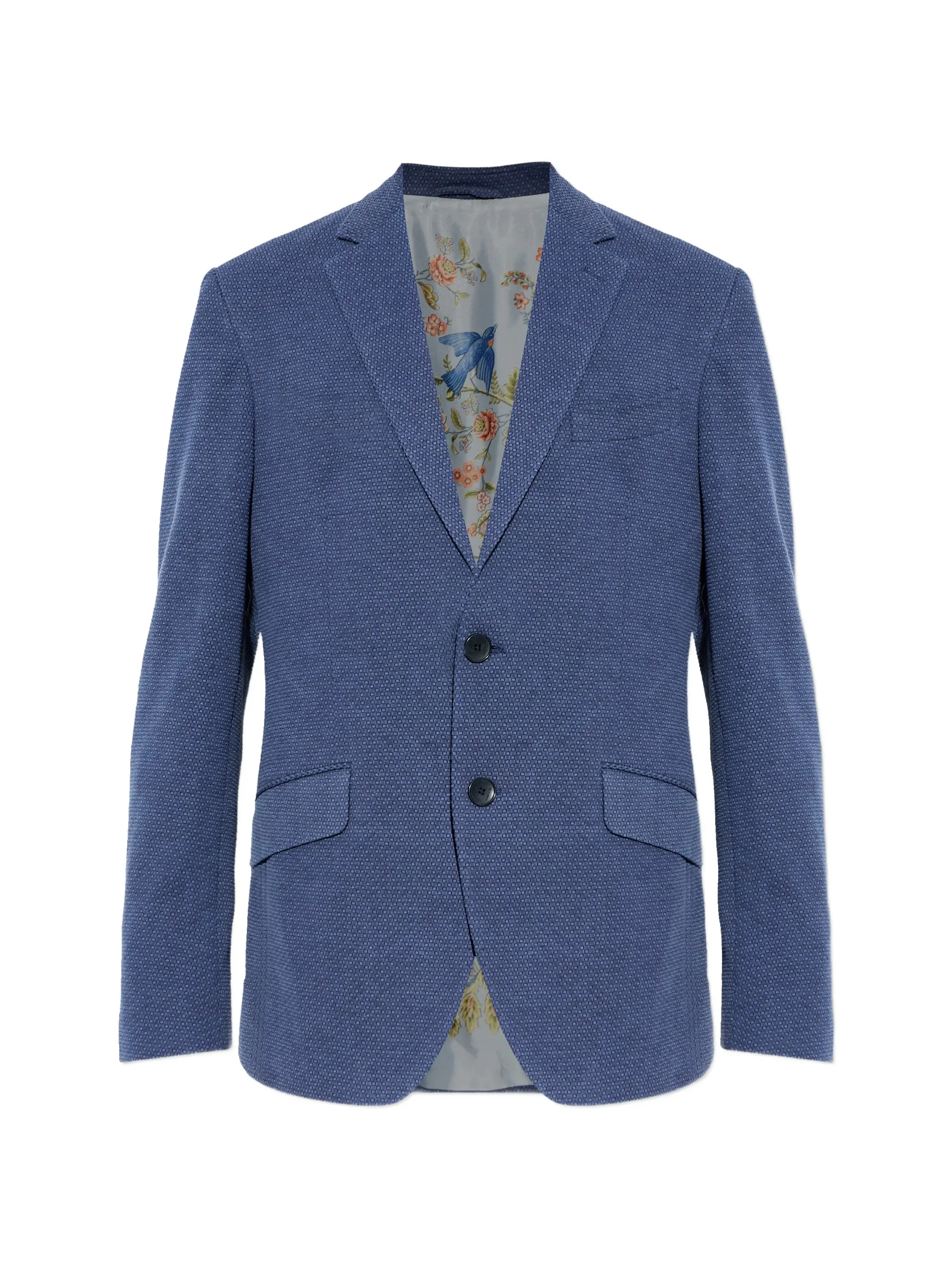 Roma Jersey Blue Textured Floral-Lined Jacket