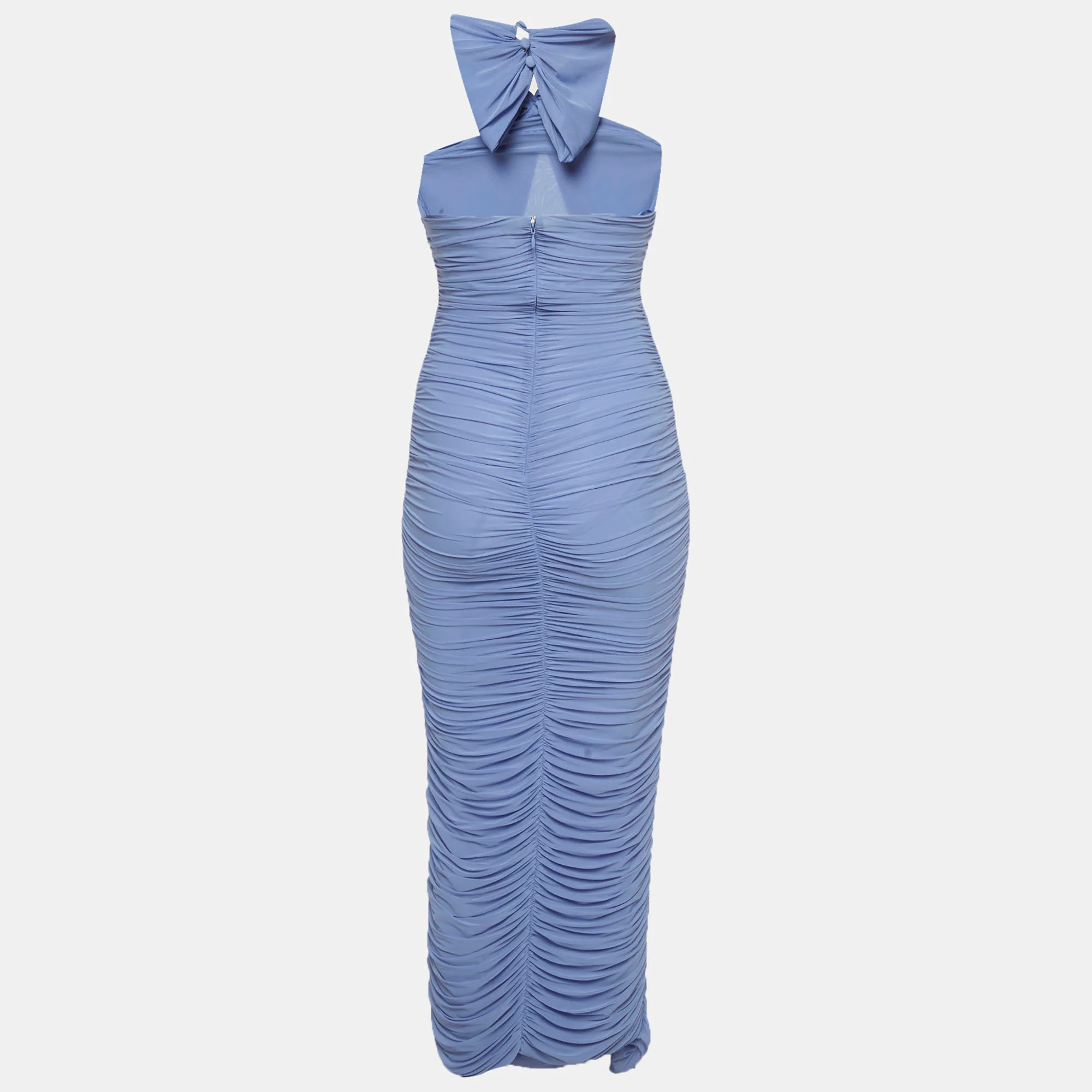 Ronny Kobo Blue Stretch Jersey Ruched Ella Halter Maxi Dress - Image 2