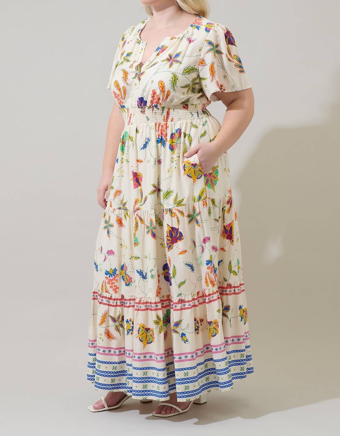 Rony Smocked Maxi Dress In Ivory/multi - Image 3