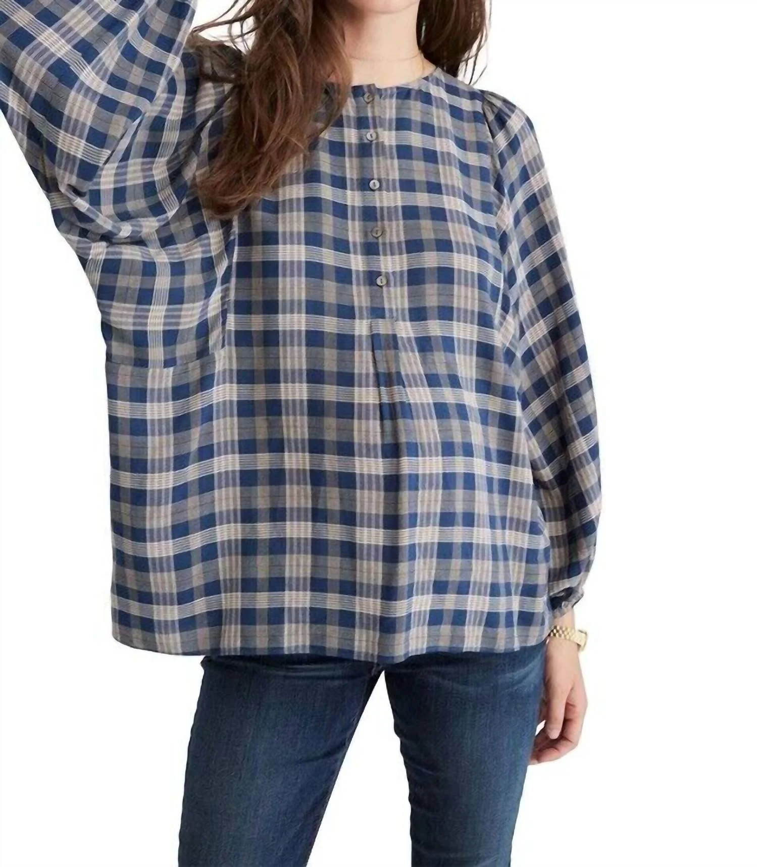 Rose Plaid Top In Blue