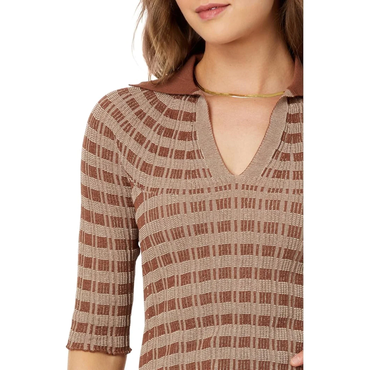 Rosetta Getty Polo Sweater Women's Toffee Striped Everyday Wear FROG470 - Image 2