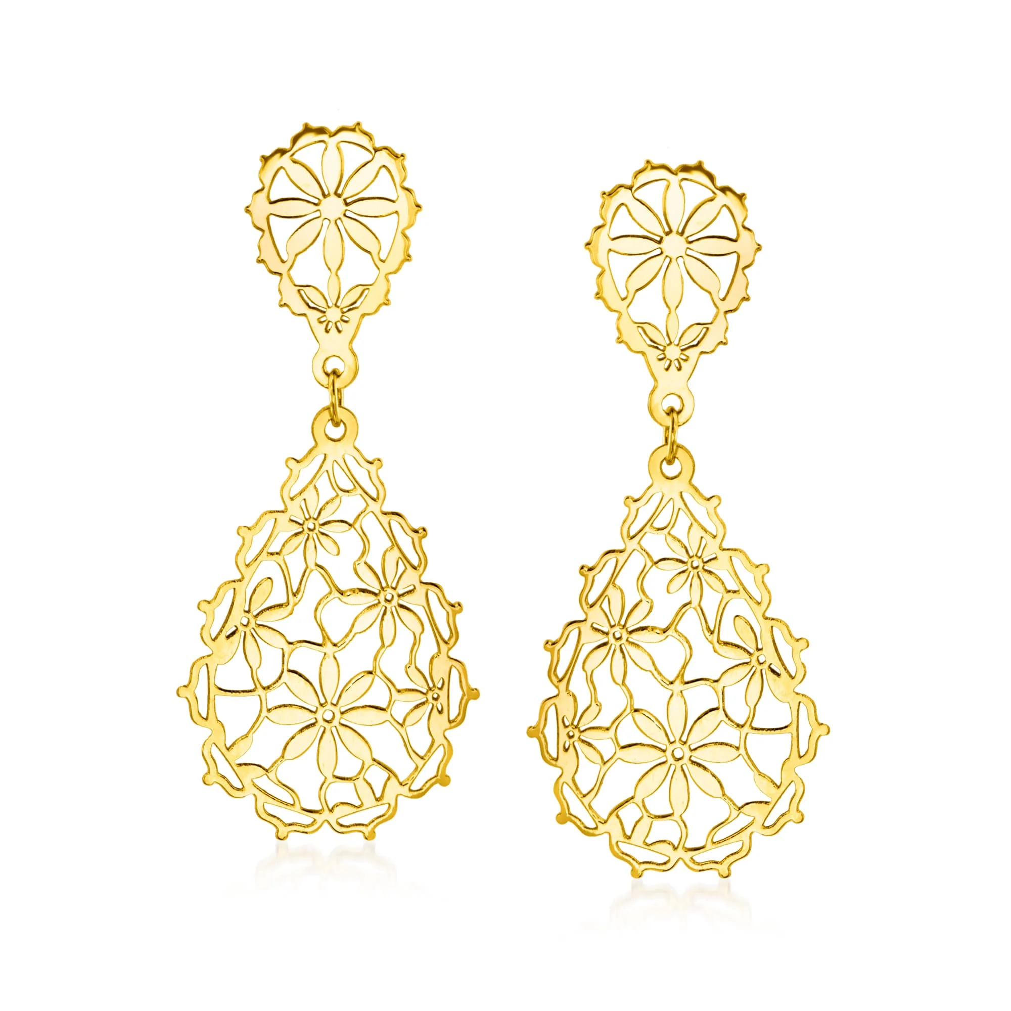 Ross-Simons Italian 14kt Yellow Gold Floral Drop Earrings