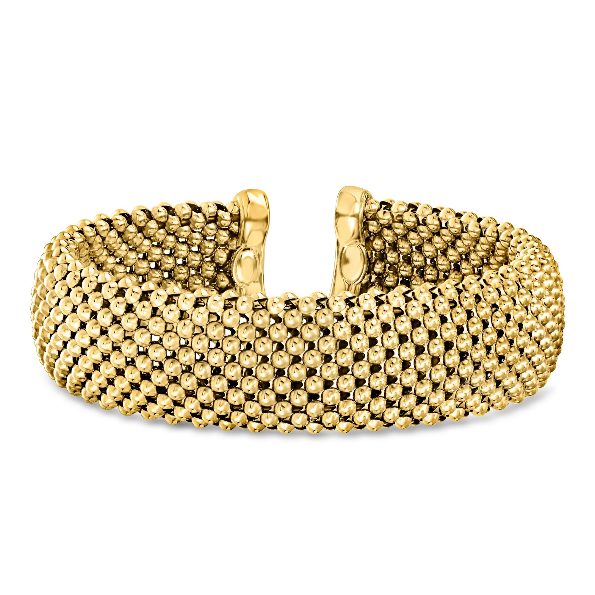Ross-Simons Italian 18kt Gold Over Sterling Popcorn-Chain Mesh Cuff Bracelet - Image 4