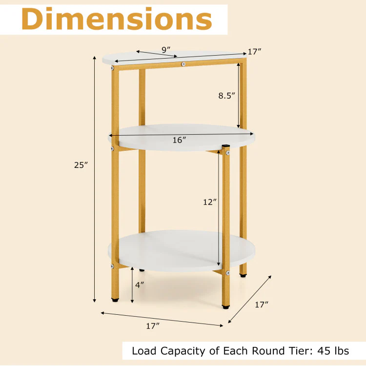 Round 3-Tier Side Table, Small End Table for Bedroom & Living Room - Image 3