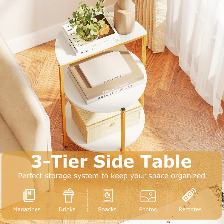 Round 3-Tier Side Table, Small End Table for Bedroom & Living Room - Image 4