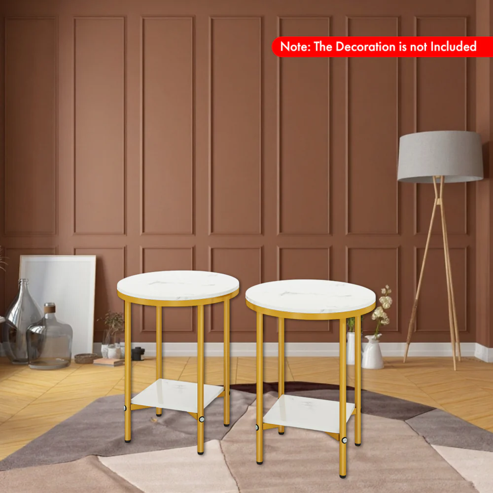 Round Double-Tier Coffee Table with Open Storage Shelf - Image 2
