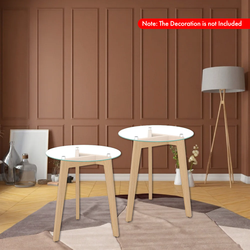 Round End Table with Tempered Glass Top and Sturdy Solid Rubberwood Frame - Image 2