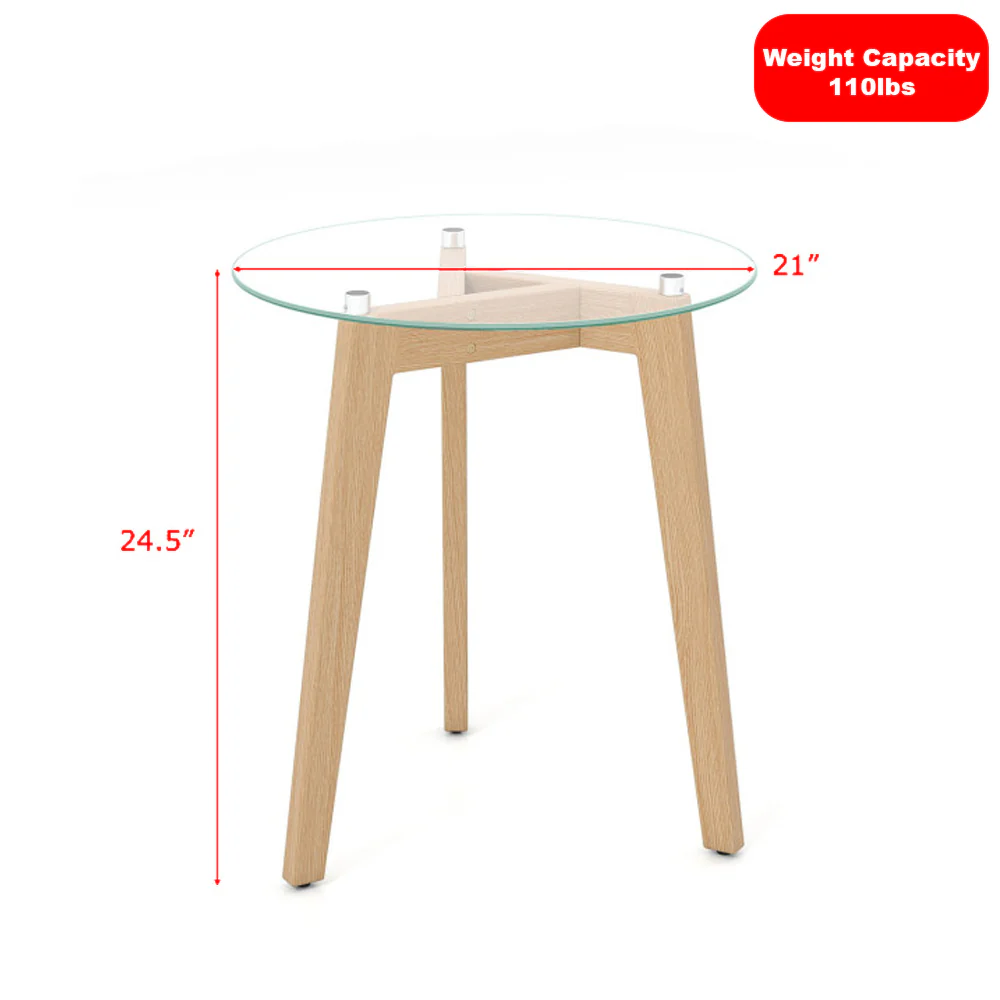 Round End Table with Tempered Glass Top and Sturdy Solid Rubberwood Frame - Image 3