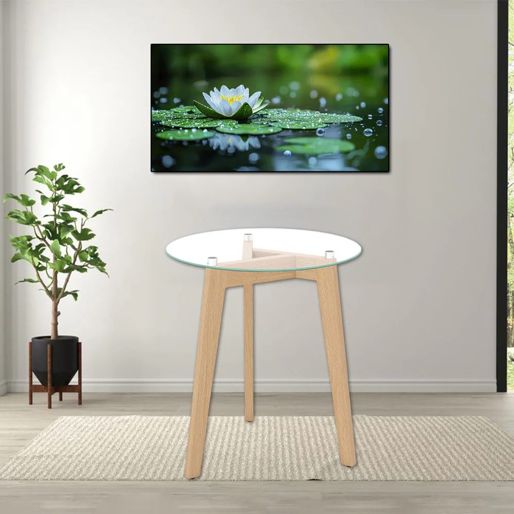 Round End Table with Tempered Glass Top and Sturdy Solid Rubberwood Frame - Image 4