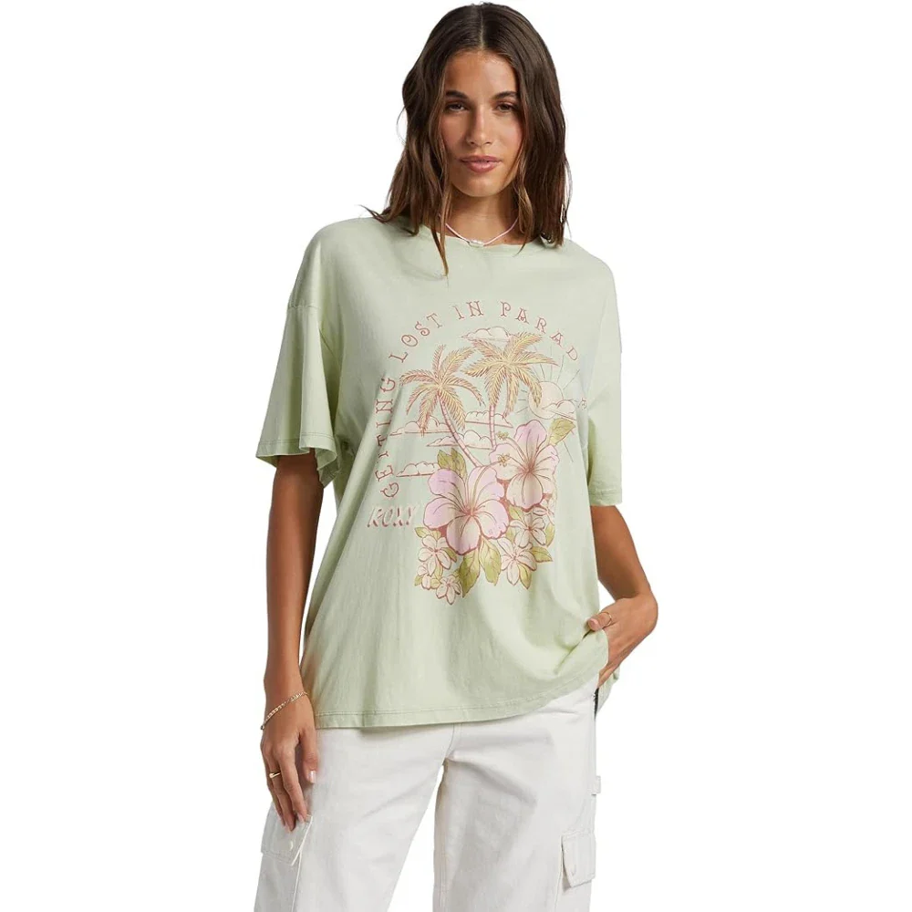 Roxy Hibiscus Paradise T-Shirt Women's Green Oversized Crew Neck DSGL1227