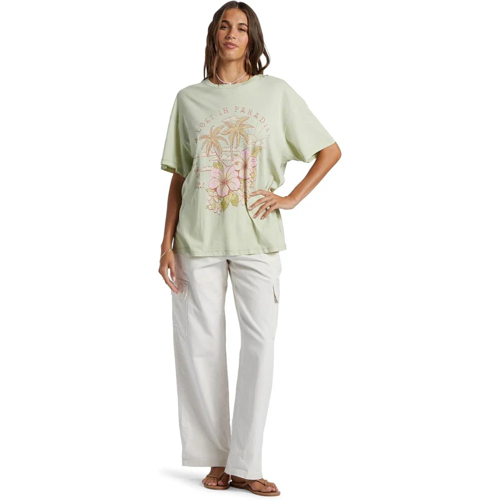 Roxy Hibiscus Paradise T-Shirt Women's Green Oversized Crew Neck DSGL1227 - Image 3