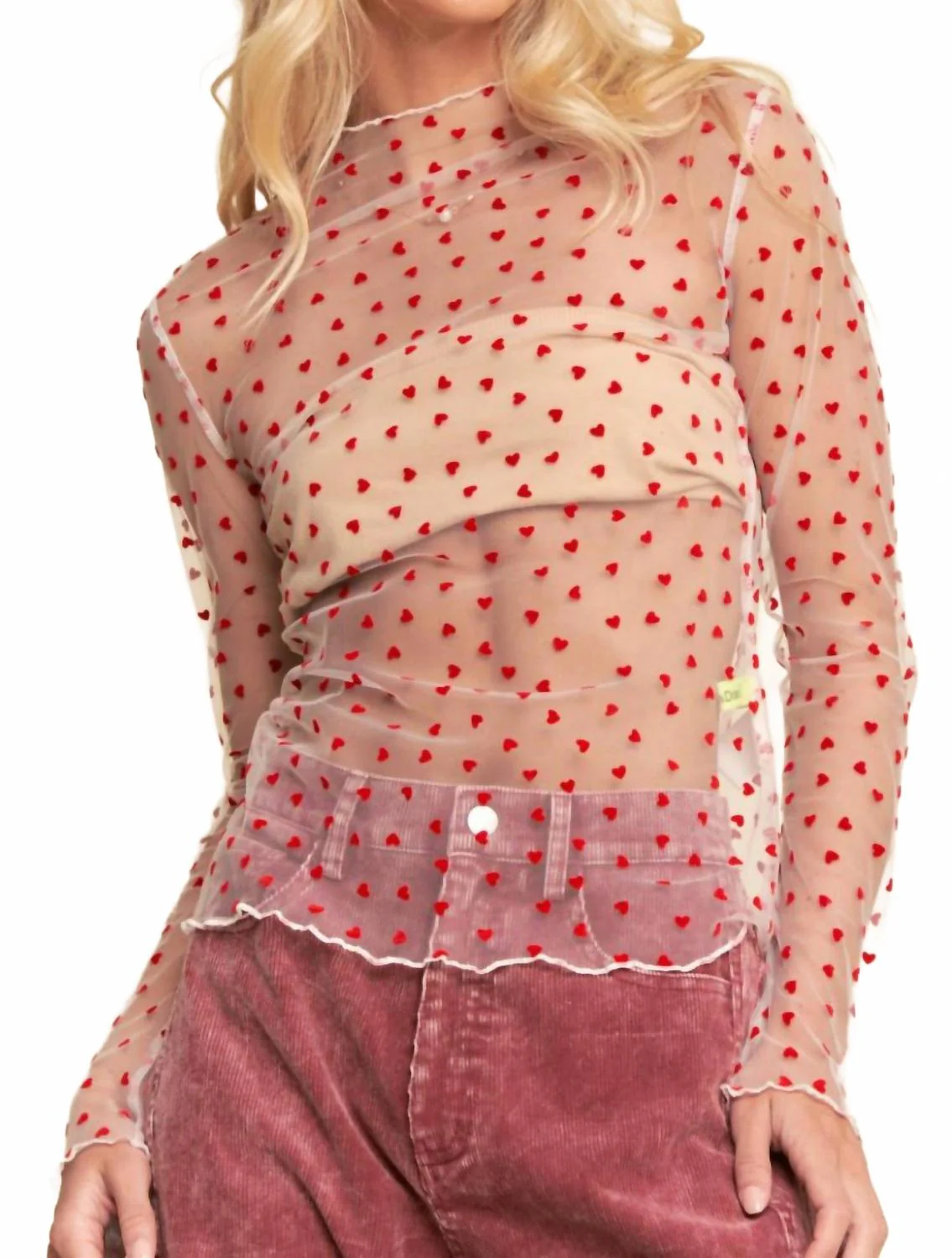 Ruby Hearts Mesh Tee In Red