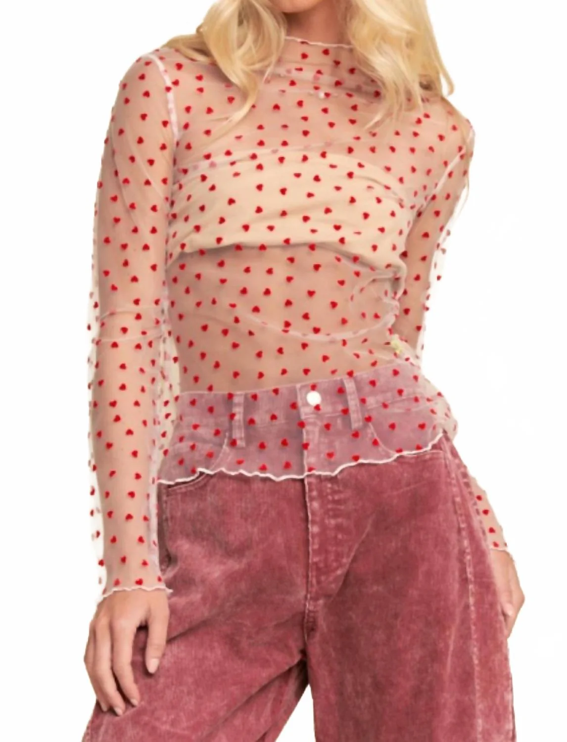 Ruby Hearts Mesh Tee In Red - Image 2