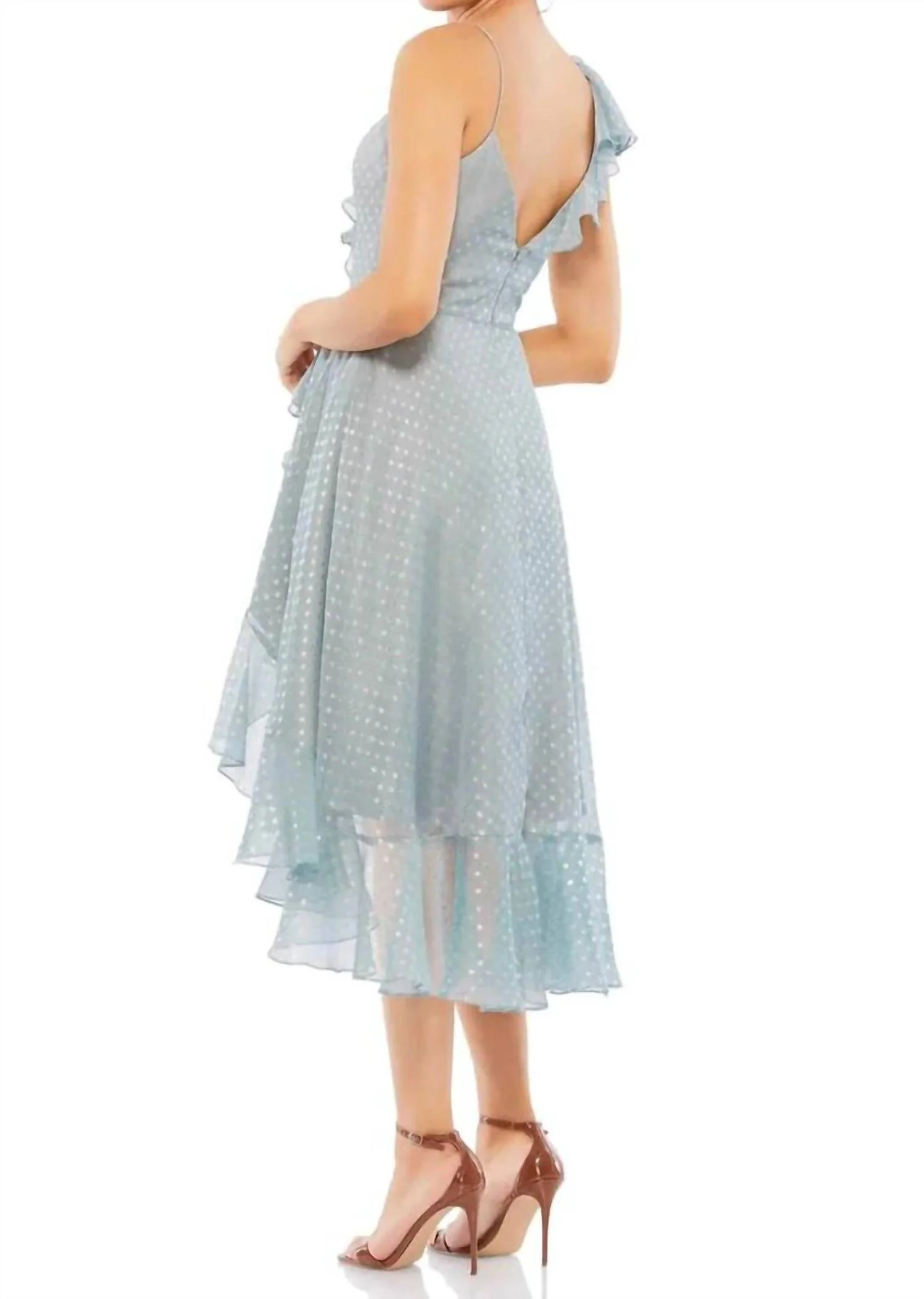 Ruffle Faux Wrap Midi Dress In Silver Gray - Image 2