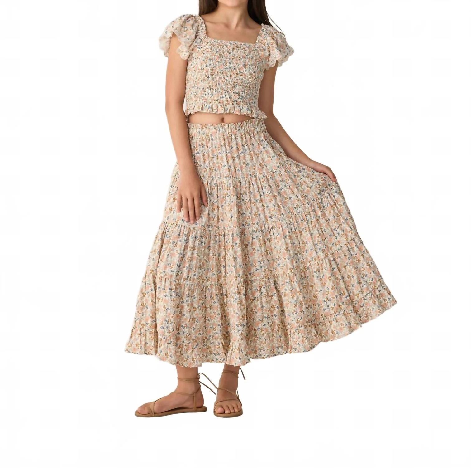 Ruffle Maxi Skirt In Flower Fields
