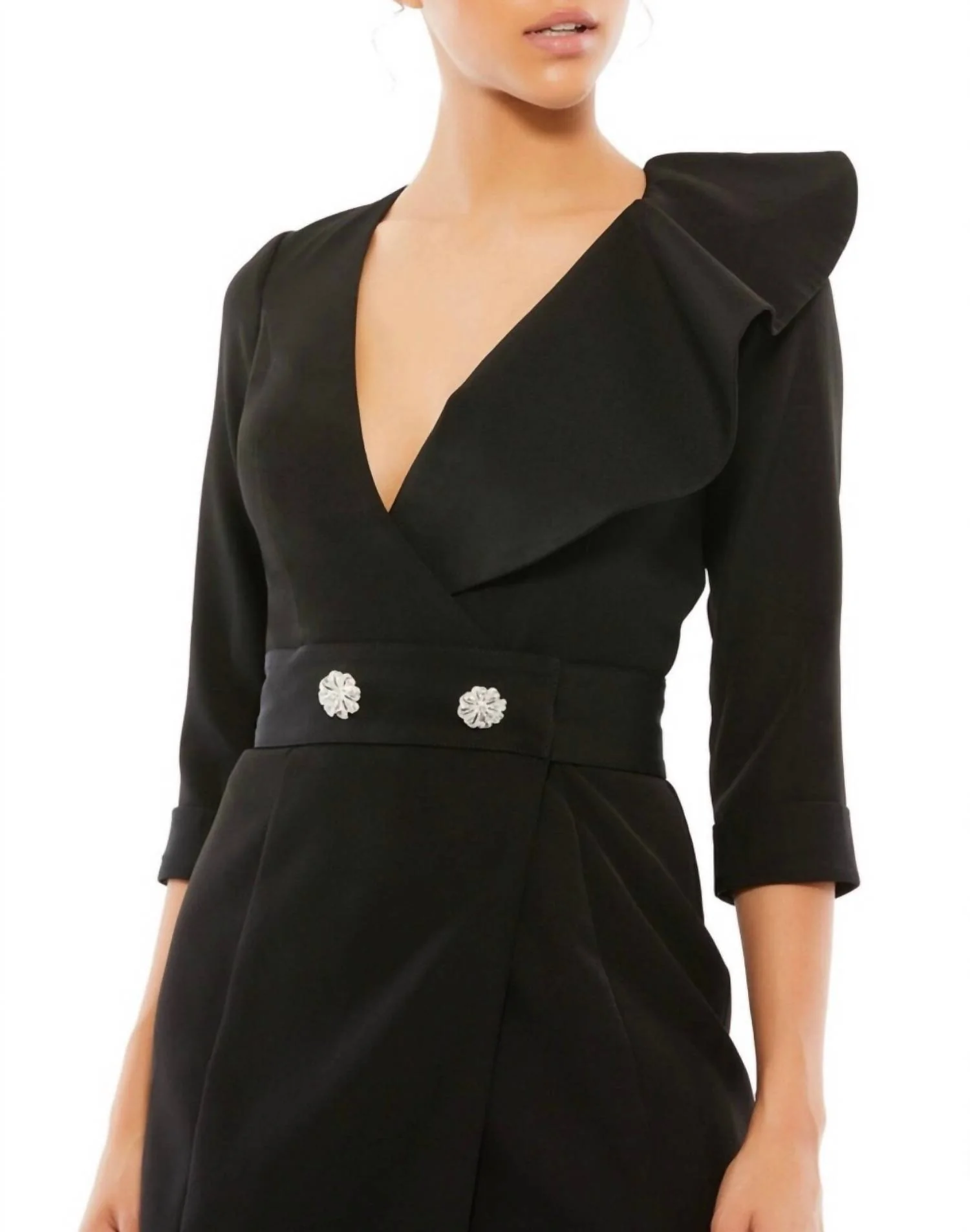 Ruffled Faux Tuxedo Blazer Style Mini Dress In Black - Image 3