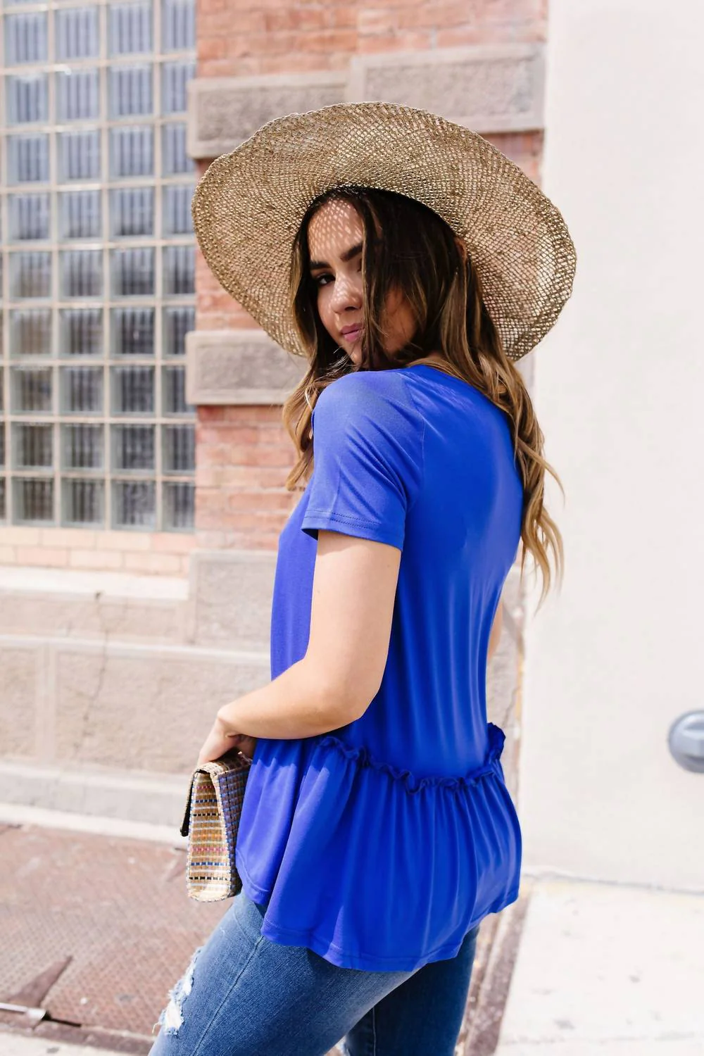 Ruffled Peplum Top In Blue - Image 3