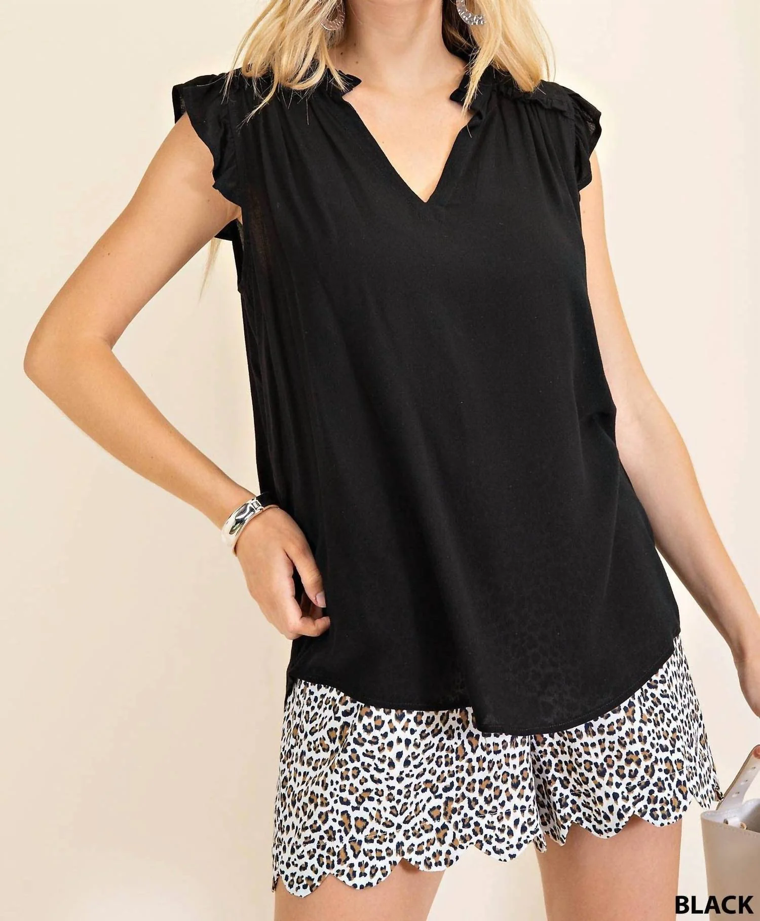 Ruffled Sleeves Top In Black