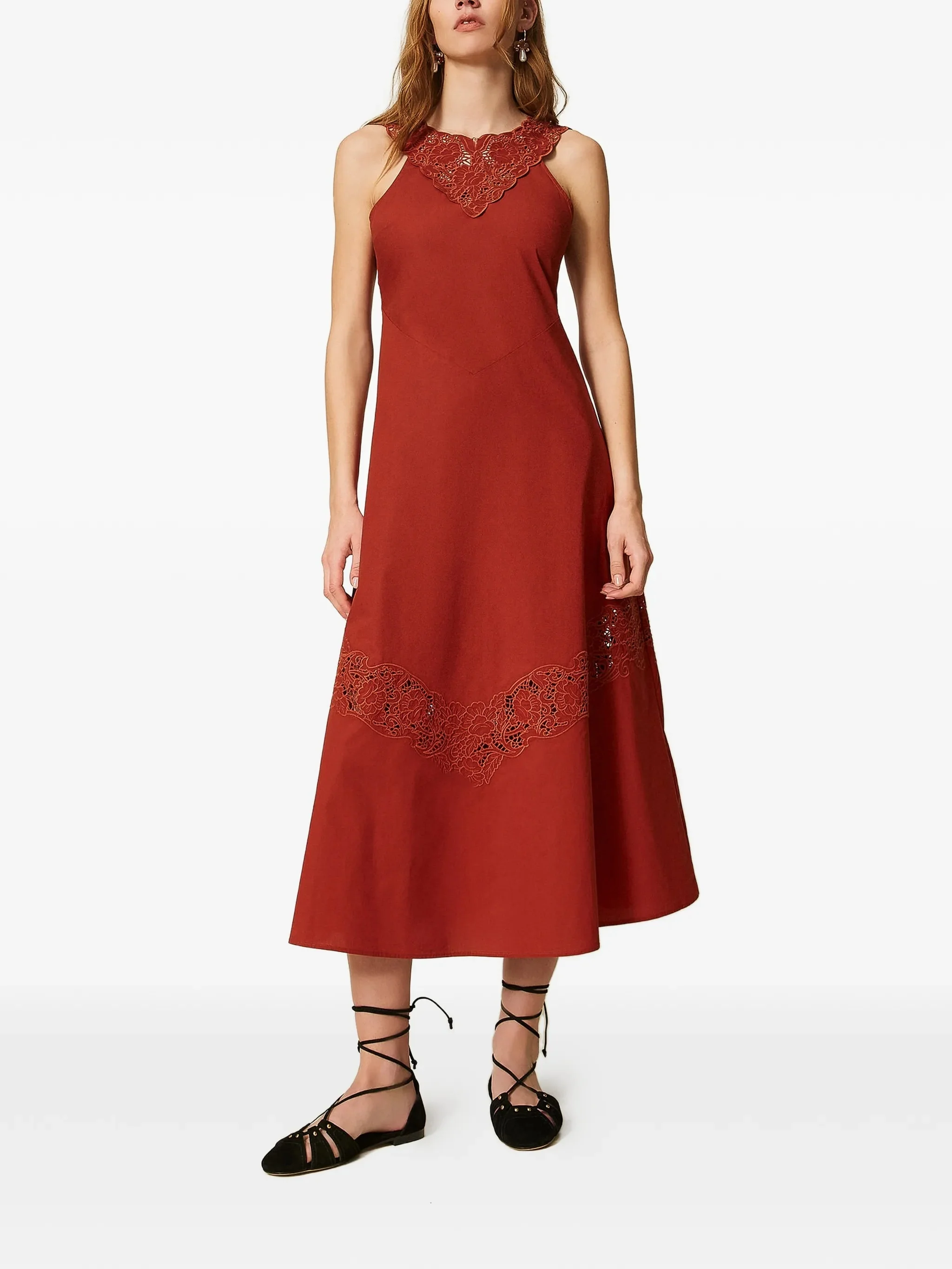 Rust Abito Sleeveless Lace Midi Dress - Image 2