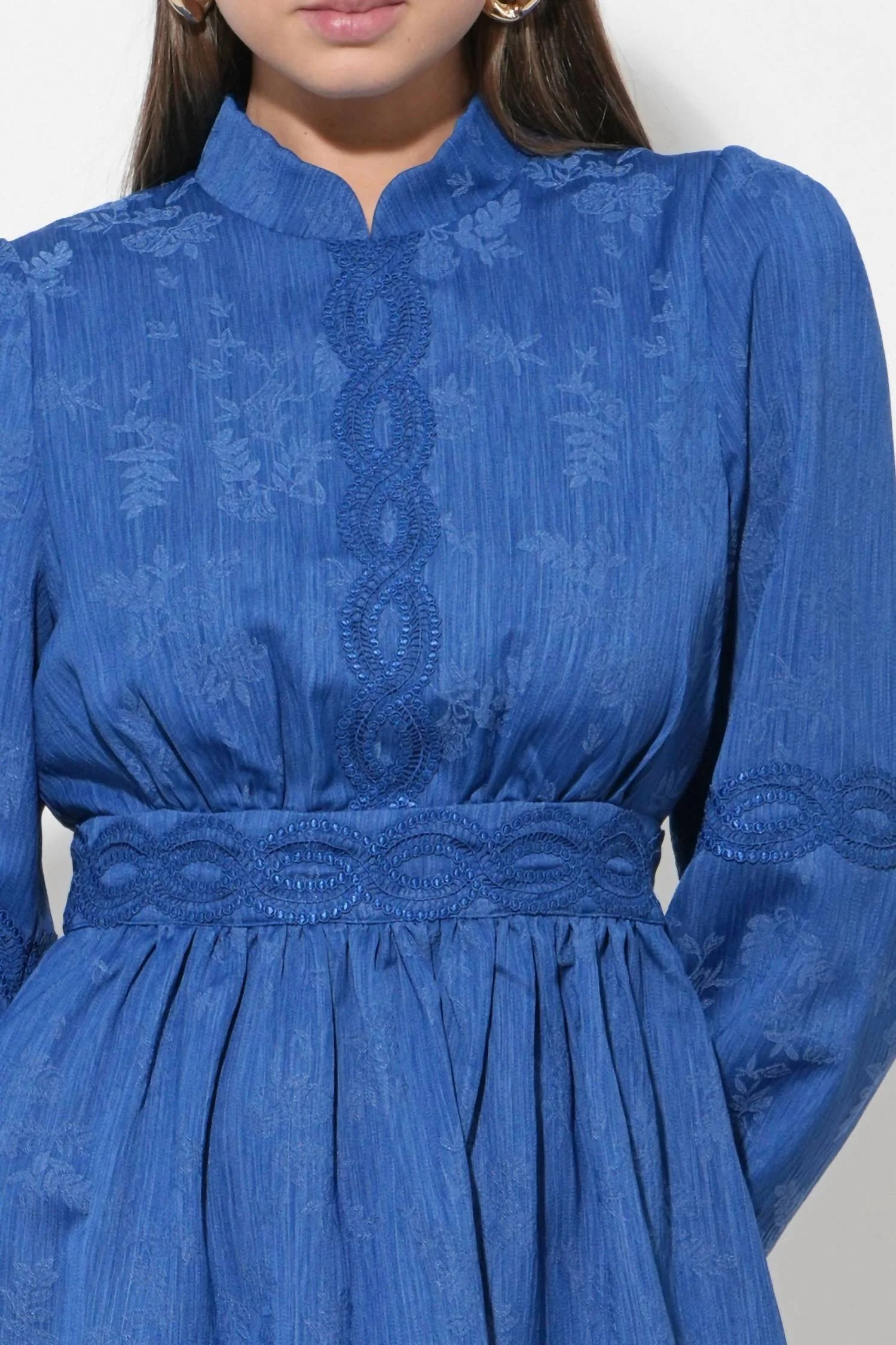 Salome High Collar Lace Mini Dress In Blue - Image 2