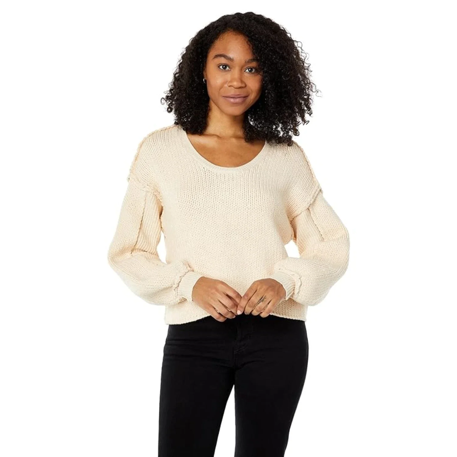 Saltwater Luxe Everlee Sweater Women's Beige Long Sleeve Scoop Neck JZZ391 - Image 2