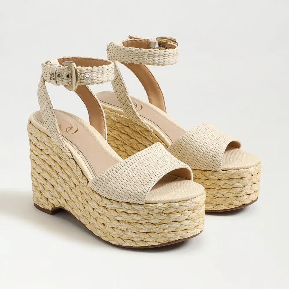 Sam Edelman April J0164F1250 Sandals Women's Ivory Wedge Espadrille HTAT1020