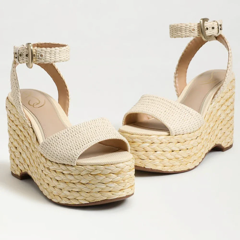 Sam Edelman April J0164F1250 Sandals Women's Ivory Wedge Espadrille HTAT1020 - Image 3