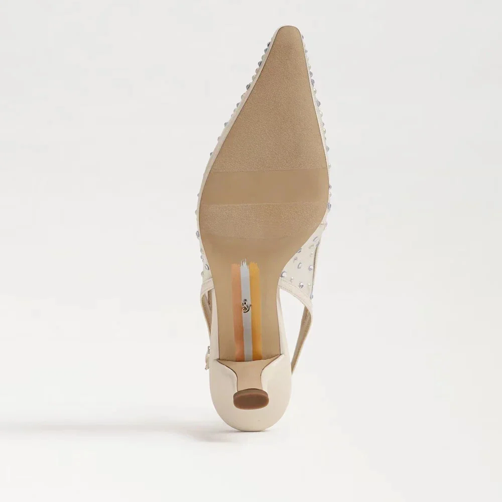Sam Edelman Bianka Pump Womens Ivory Crystal Pointed Toe Slingback HTAT1019 - Image 5