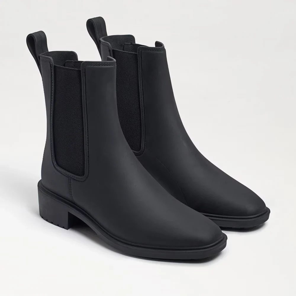 Sam Edelman Sue Booties Womens Black Almond Toe Slip-On Rain Boots RHS8145