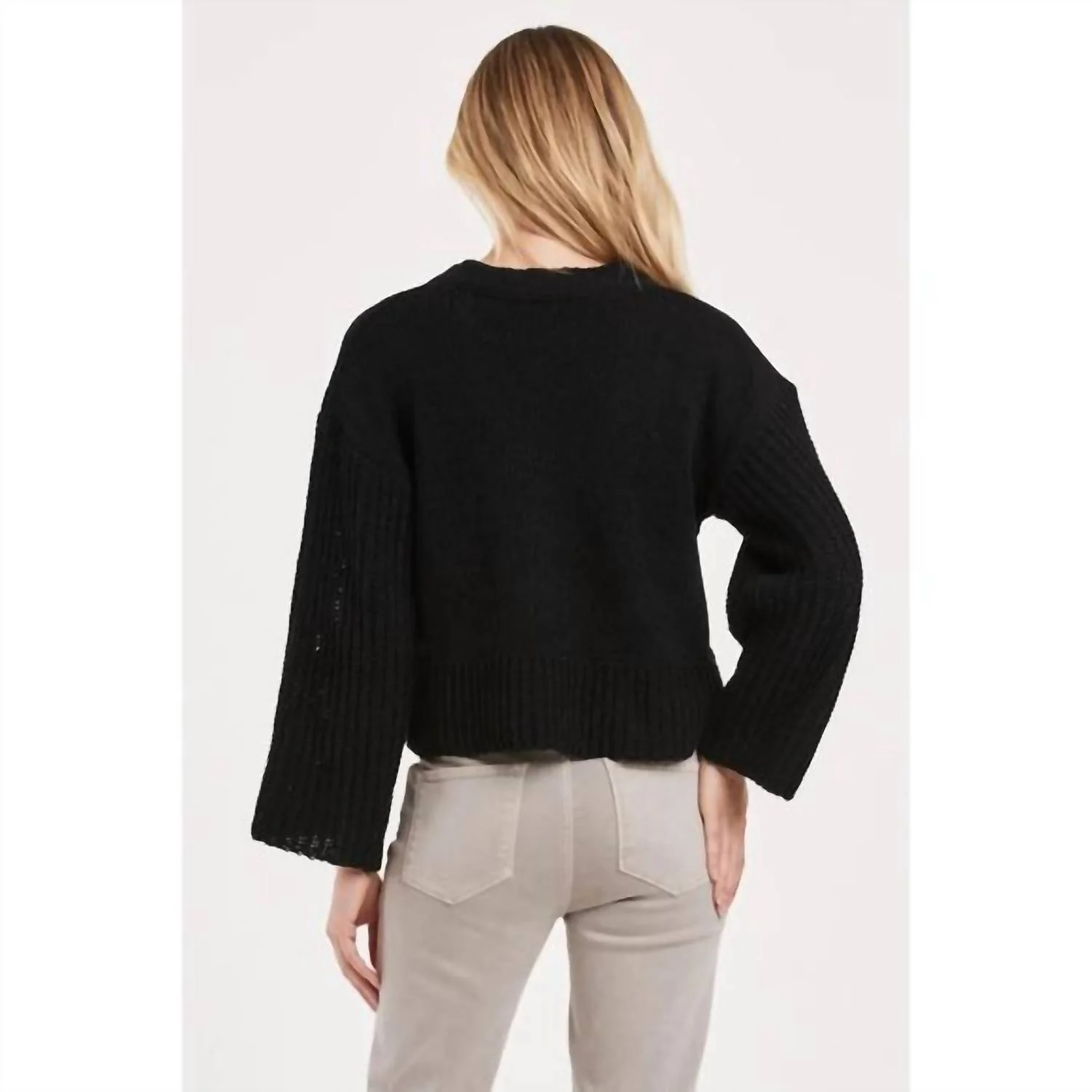 Samira Button Front Chunky Knit Cardigan In Black - Image 3