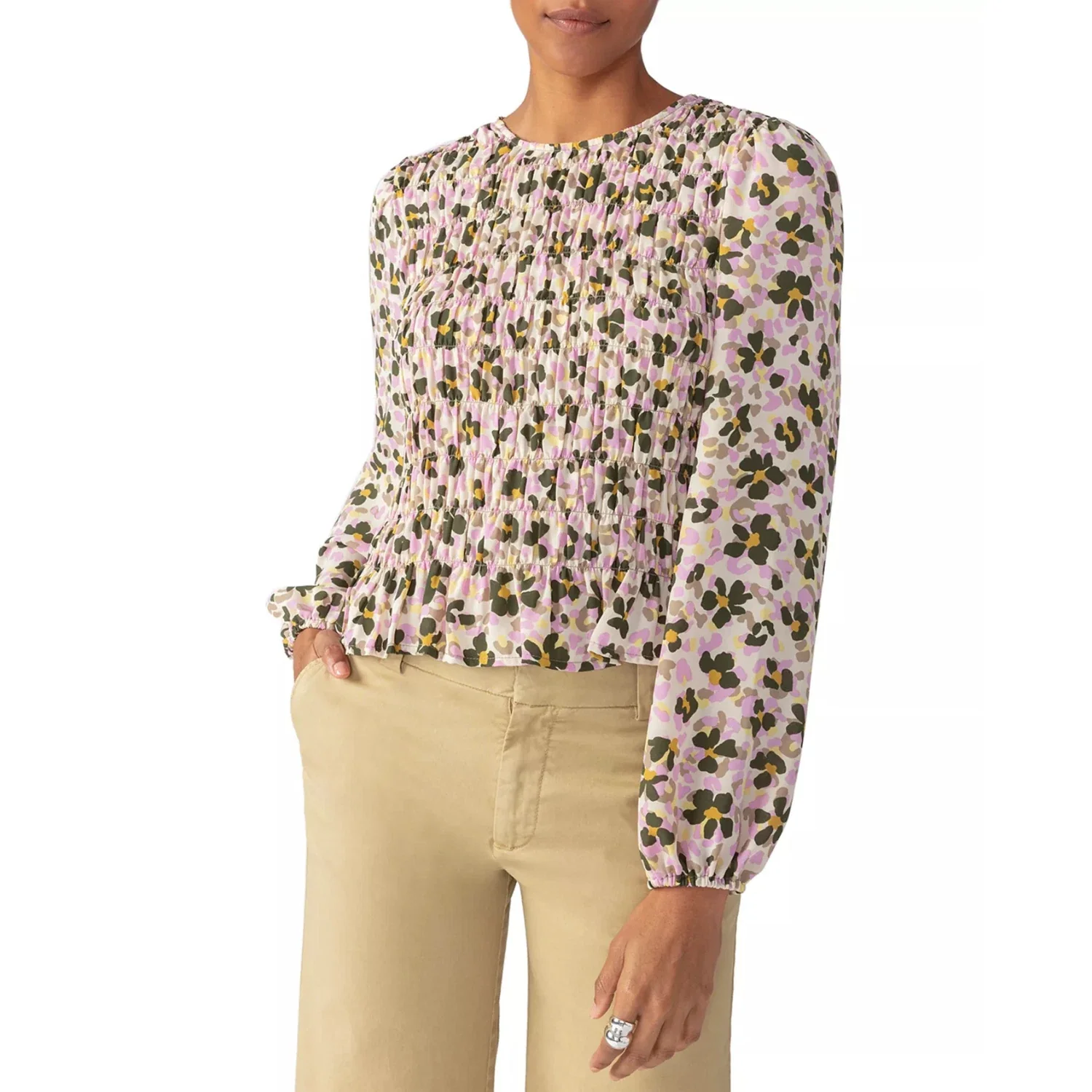 Sanctuary Get Together Top Women's Foliage Floral Smocked Blouse FROG128